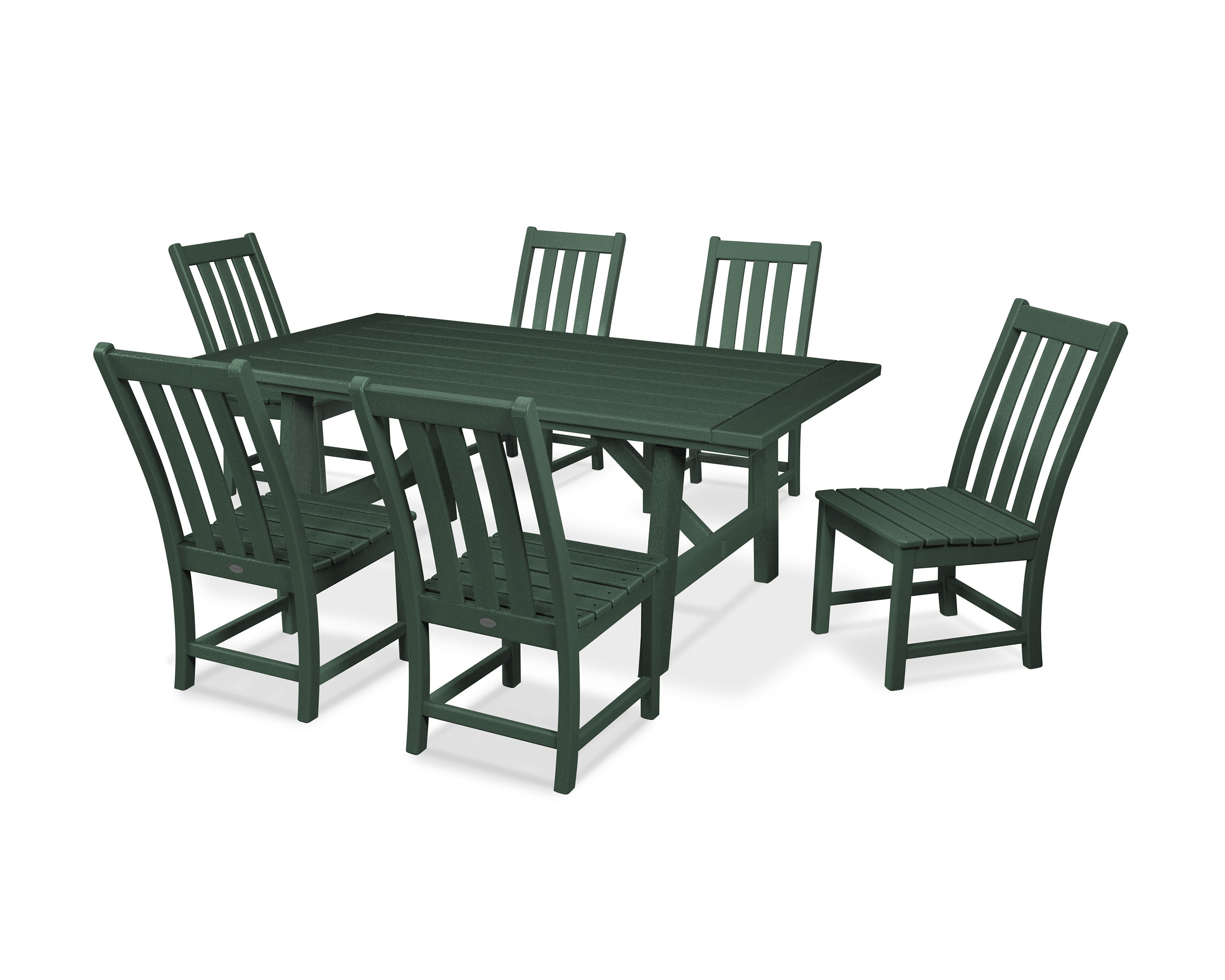 Vineyard 7-Piece Rustic Farmhouse Side Chair Dining Set in Green