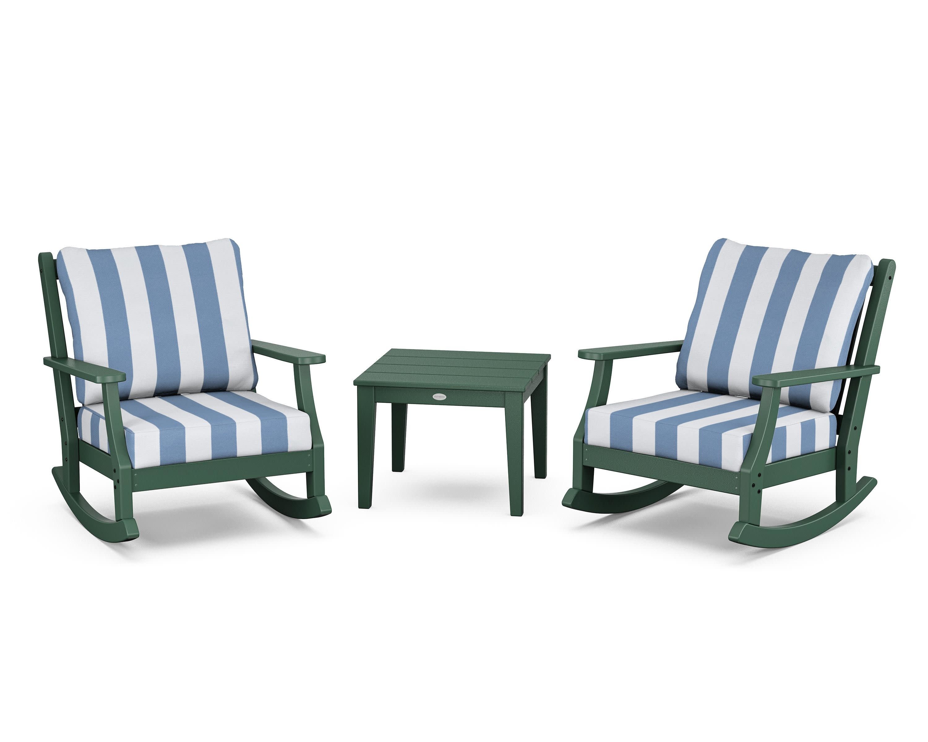 Wovendale 3-Piece Deep Seating Rocker Set in Green / Cabana Stripe Sky Blue