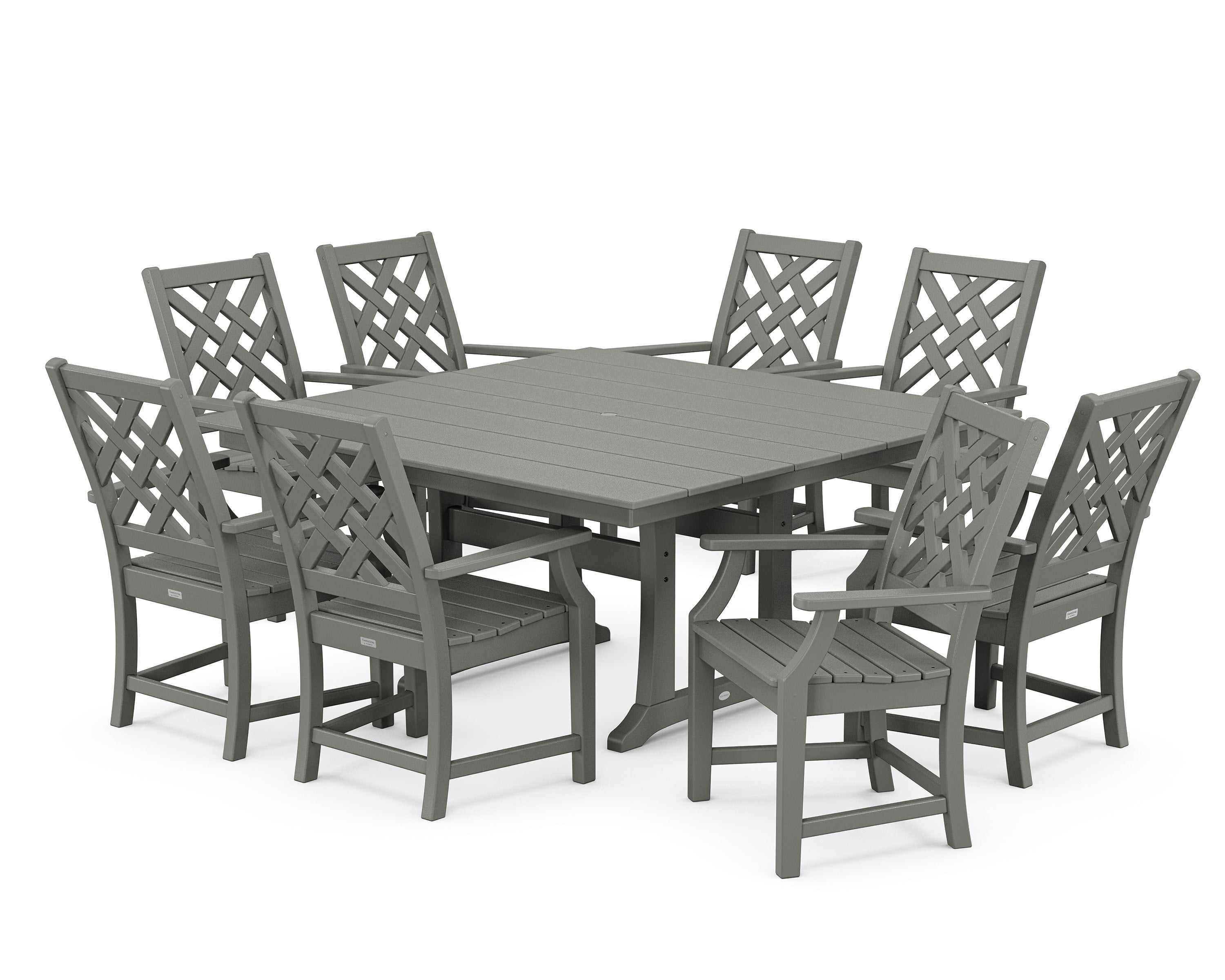 Wovendale 9-Piece Square Farmhouse Dining Set with Trestle Legs in Slate Grey