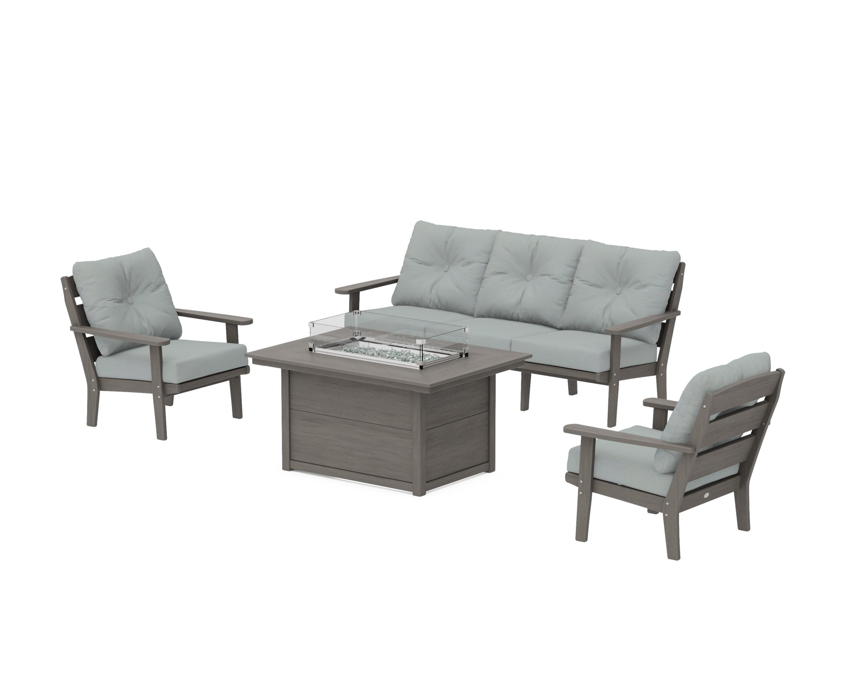 Lakeside Deep Seating Fire Pit Table Set in Driftwood / Spa