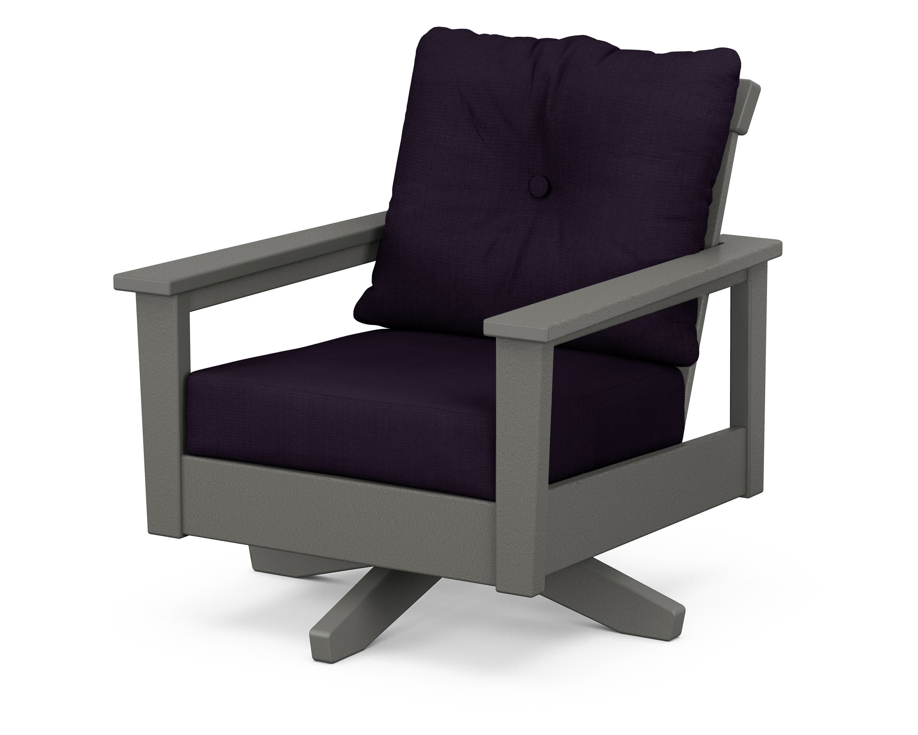 Prescott Deep Seating Swivel Chair in Slate Grey / Navy Linen