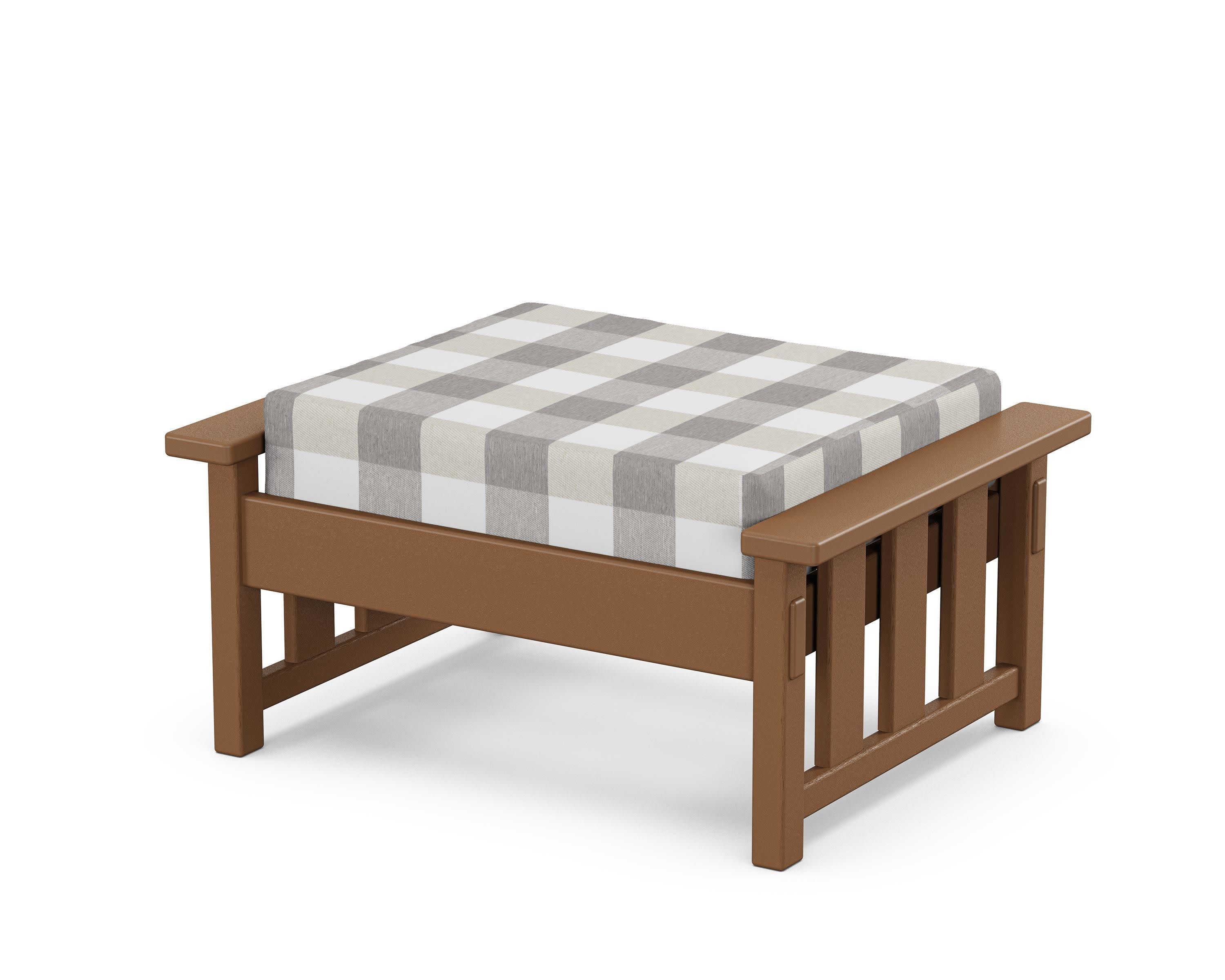 Acadia Deep Seating Ottoman in Teak / Buffalo Plaid Grey Mist