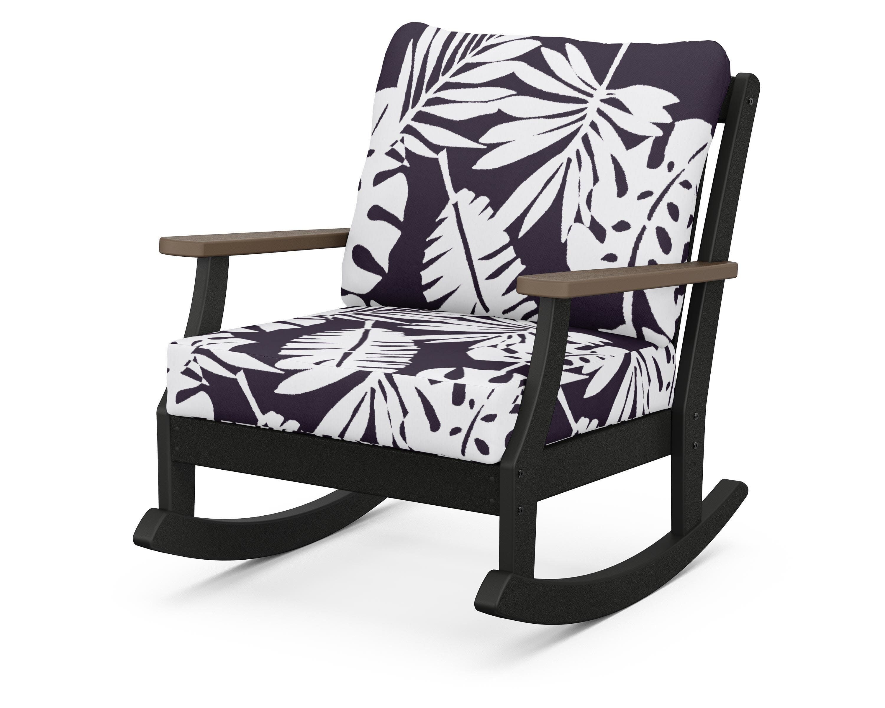 Braxton Deep Seating Rocking Chair in Black / Kona / Leaf Navy