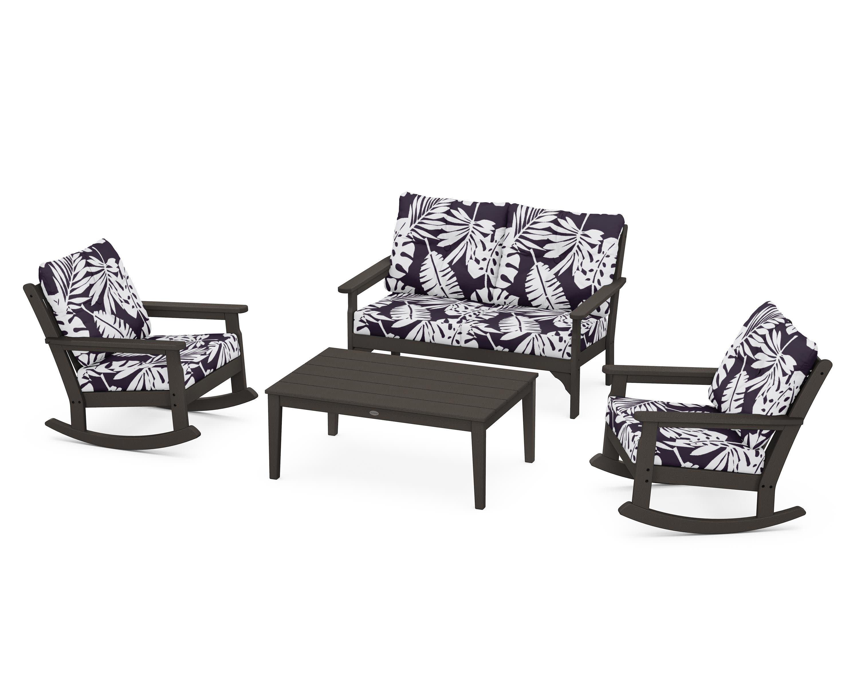 Vineyard 4-Piece Deep Seating Rocking Chair Set in Vintage Coffee / Leaf Navy