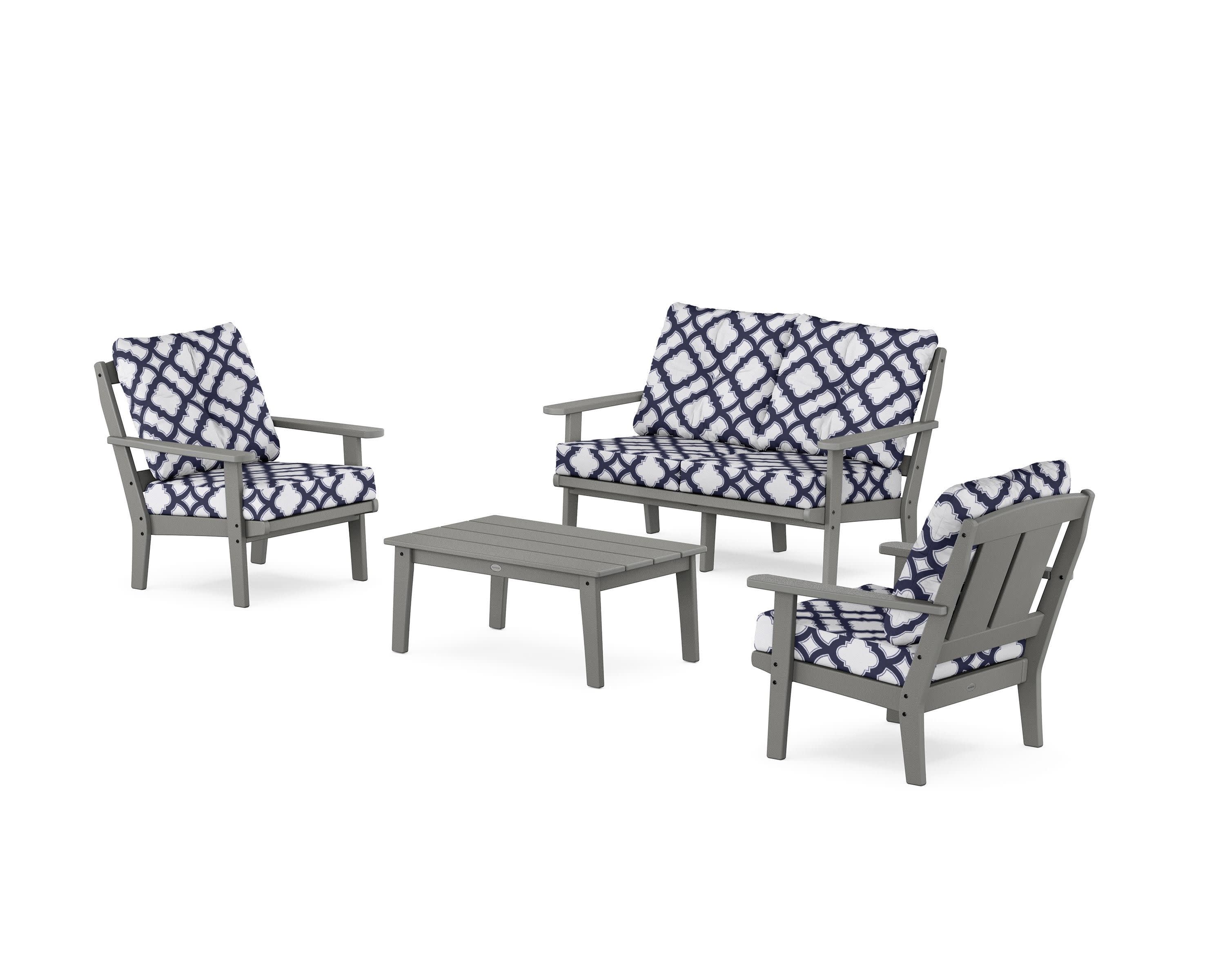 Mission 4-Piece Deep Seating Set with Loveseat in Slate Grey / Trellis Navy