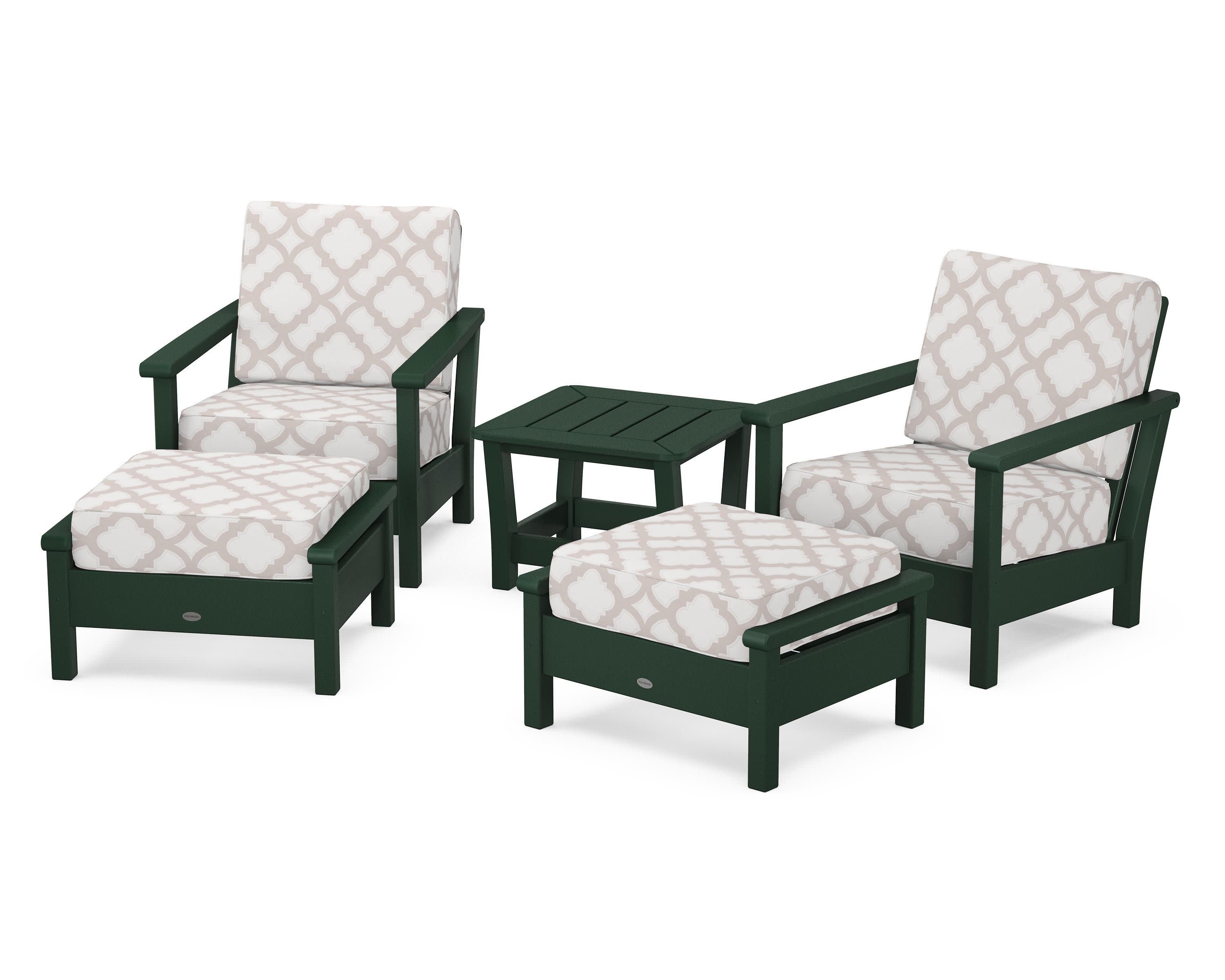 Harbour 5-Piece Deep Seating Chair Set in Green / Trellis Dune Burlap