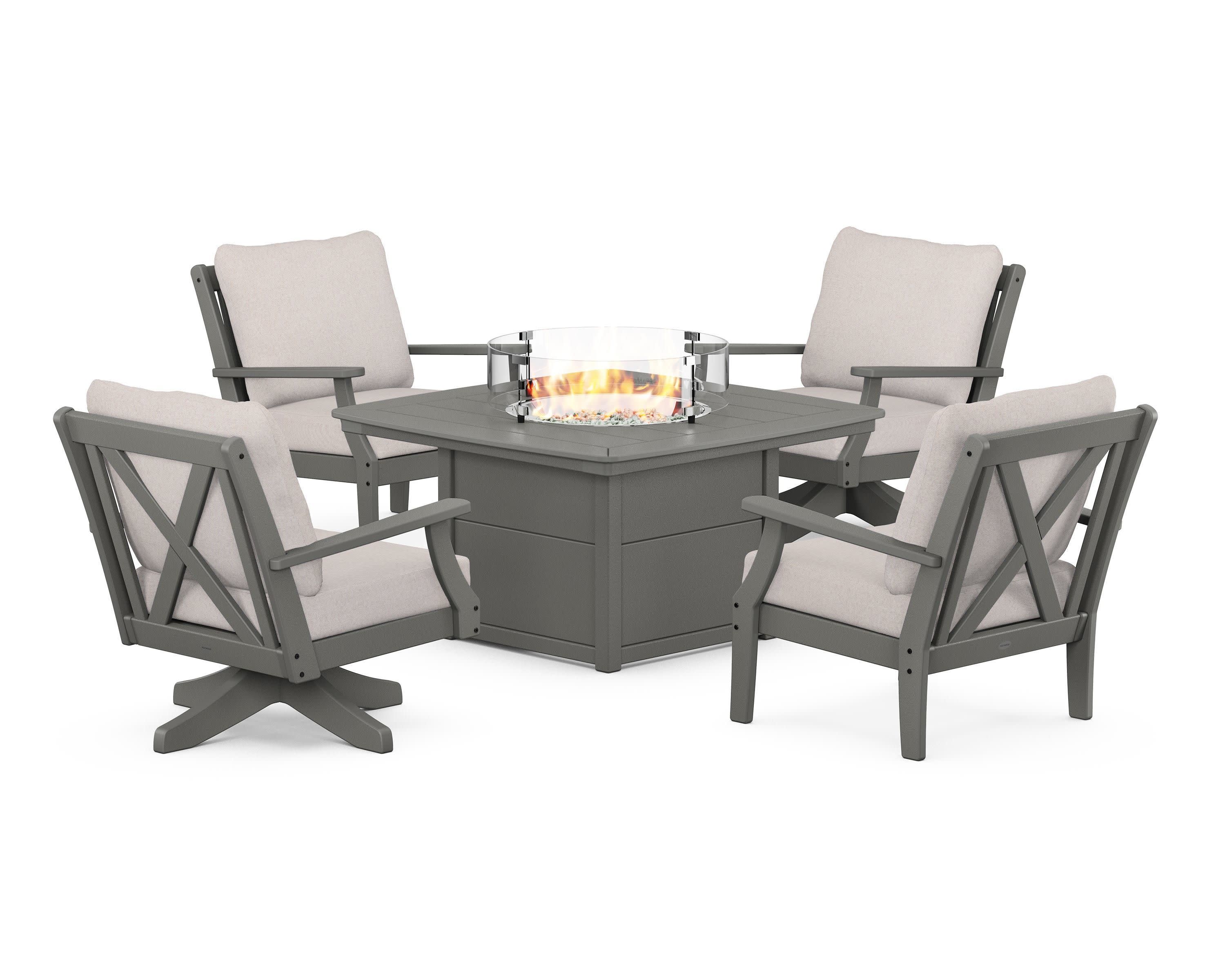 Braxton 5-Piece Deep Seating Set with Fire Table in Slate Grey / Dune Burlap