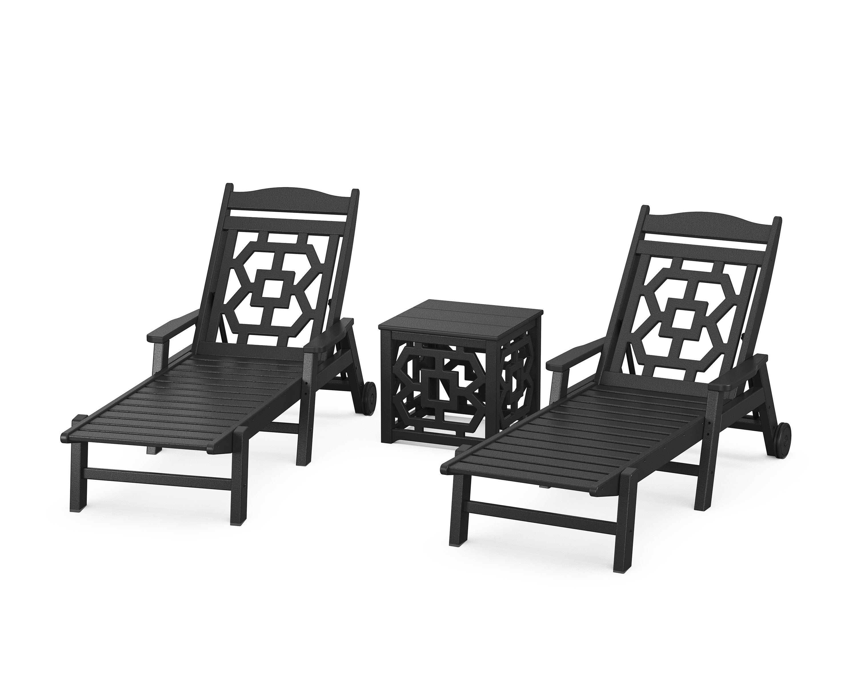 Chinoiserie 3-Piece Chaise Set in Black
