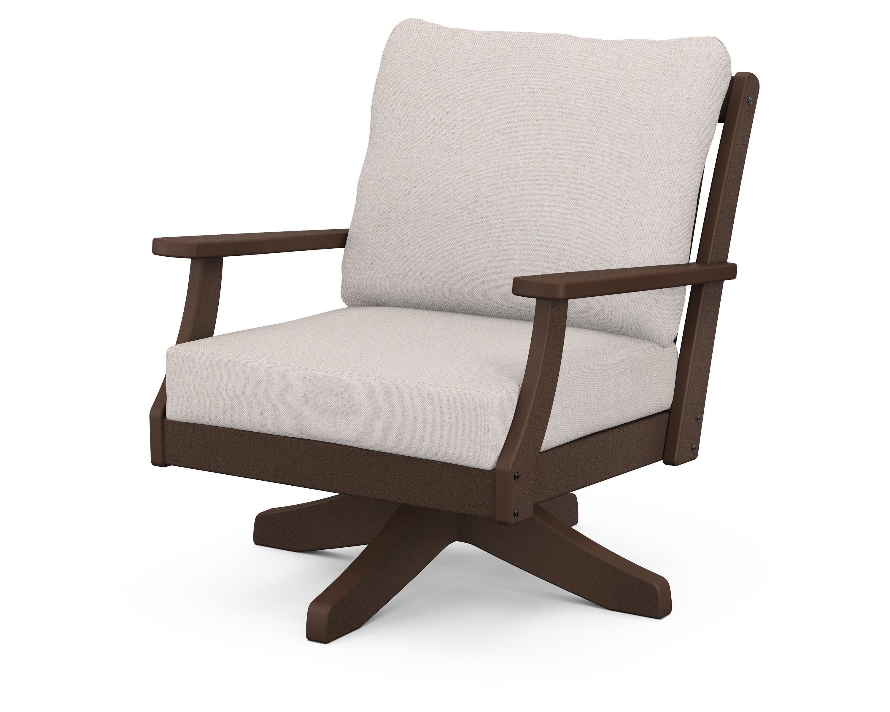 Braxton Deep Seating Swivel Chair in Mahogany / Dune Burlap