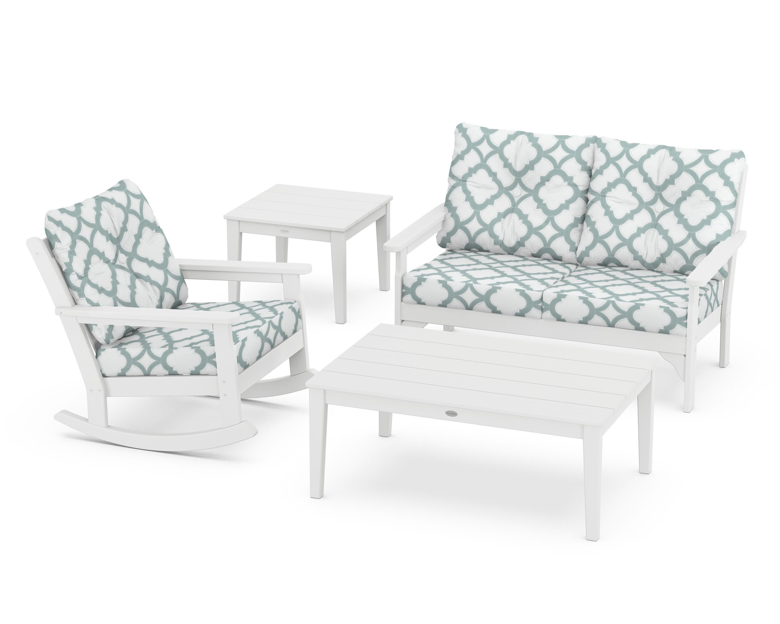 Vineyard 4-Piece Deep Seating Rocker Set in White / Trellis Glacier Spa