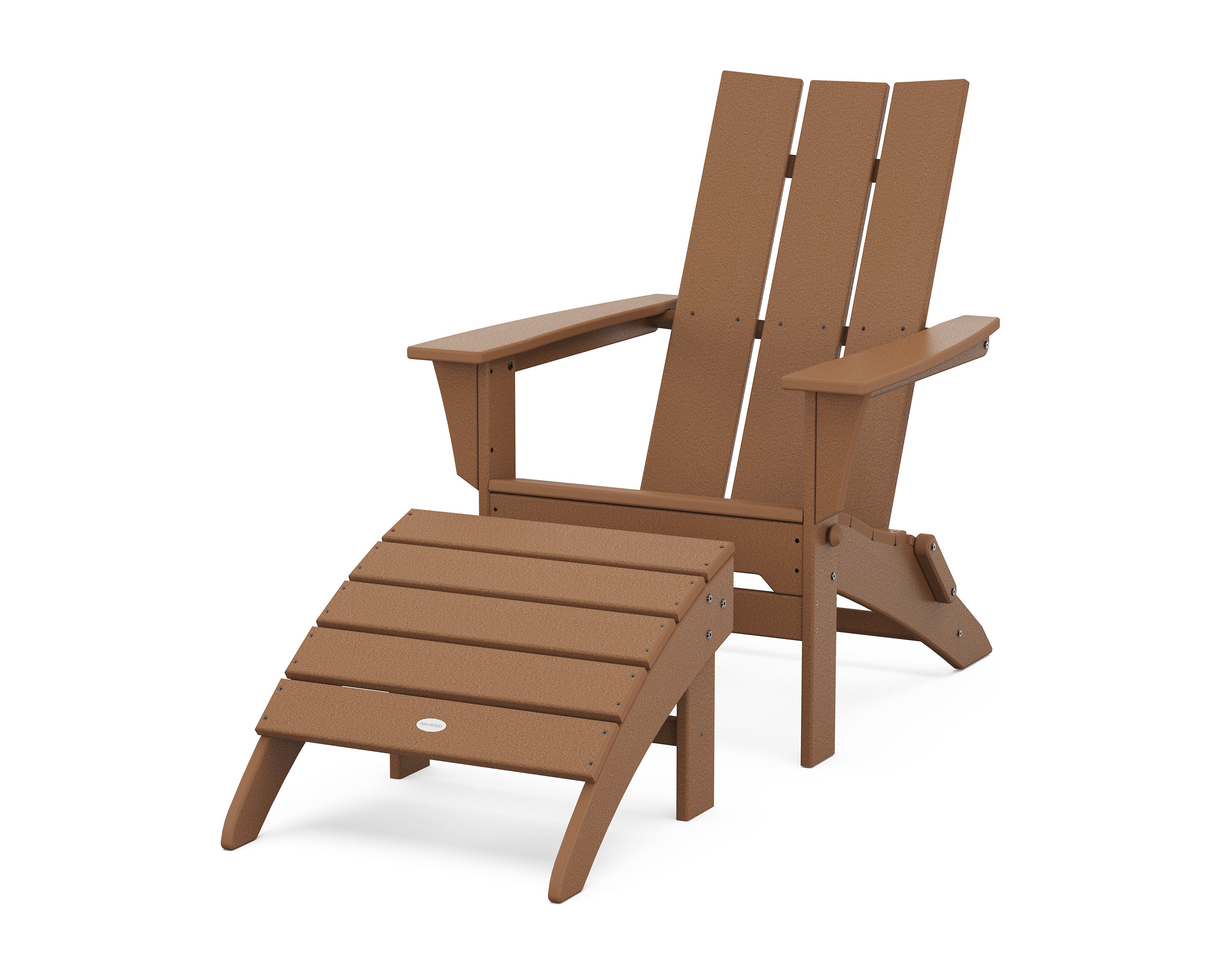 Modern Folding Adirondack Chair 2-Piece Set with Ottoman in Teak