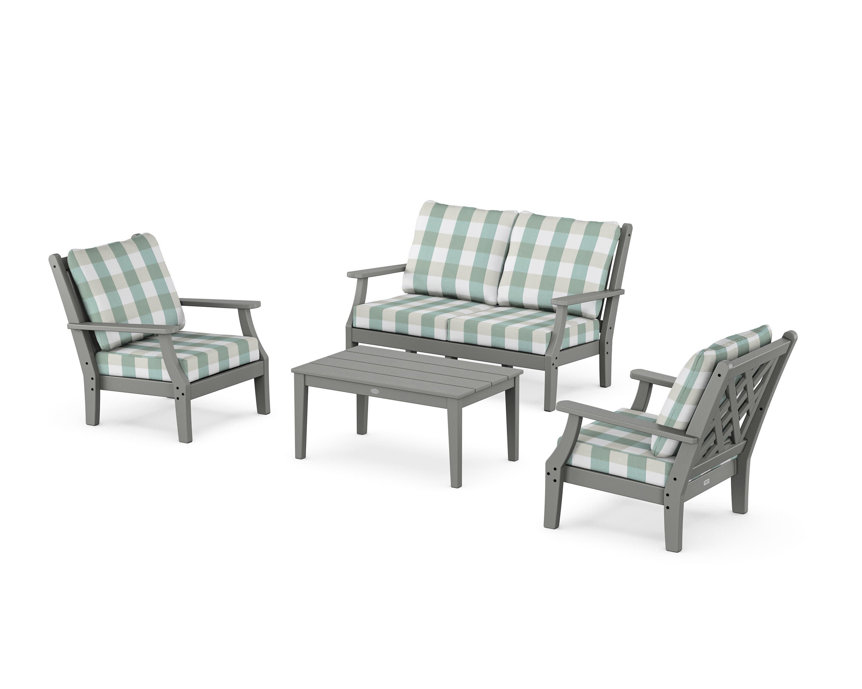 Wovendale 4-Piece Deep Seating Set with Loveseat in Slate Grey / Buffalo Plaid Glacier Spa