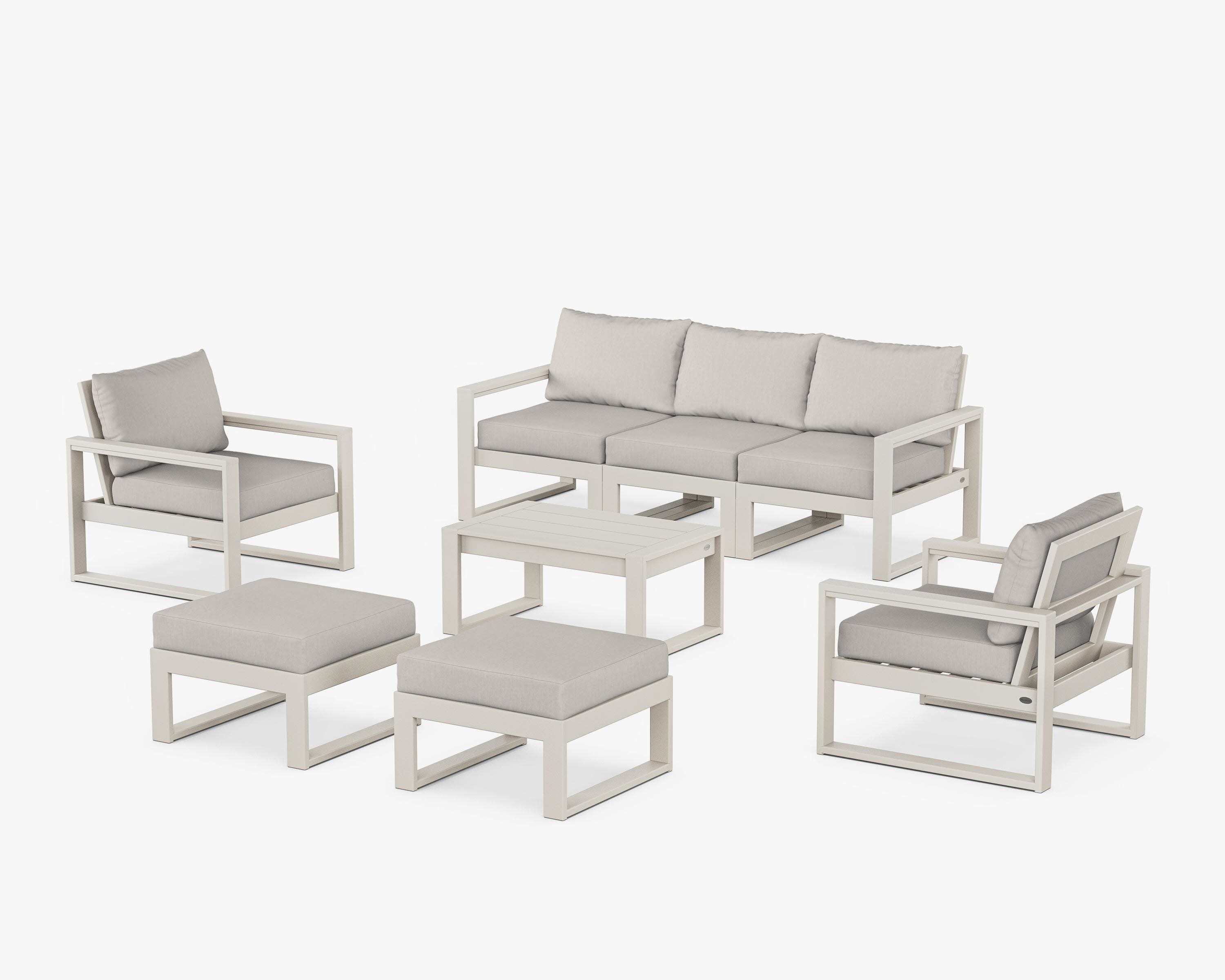 EDGE Sectional 8-Piece Lounge Sofa Set in Sand / Cast Ash
