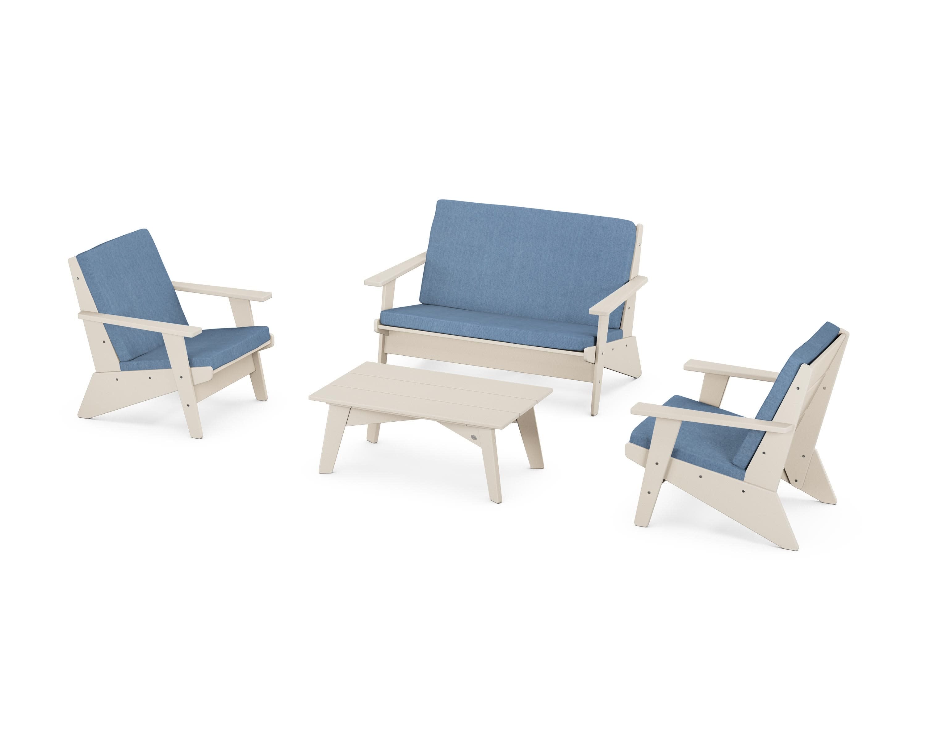 Riviera Modern Lounge 4-Piece Set in Sand / Sky Blue