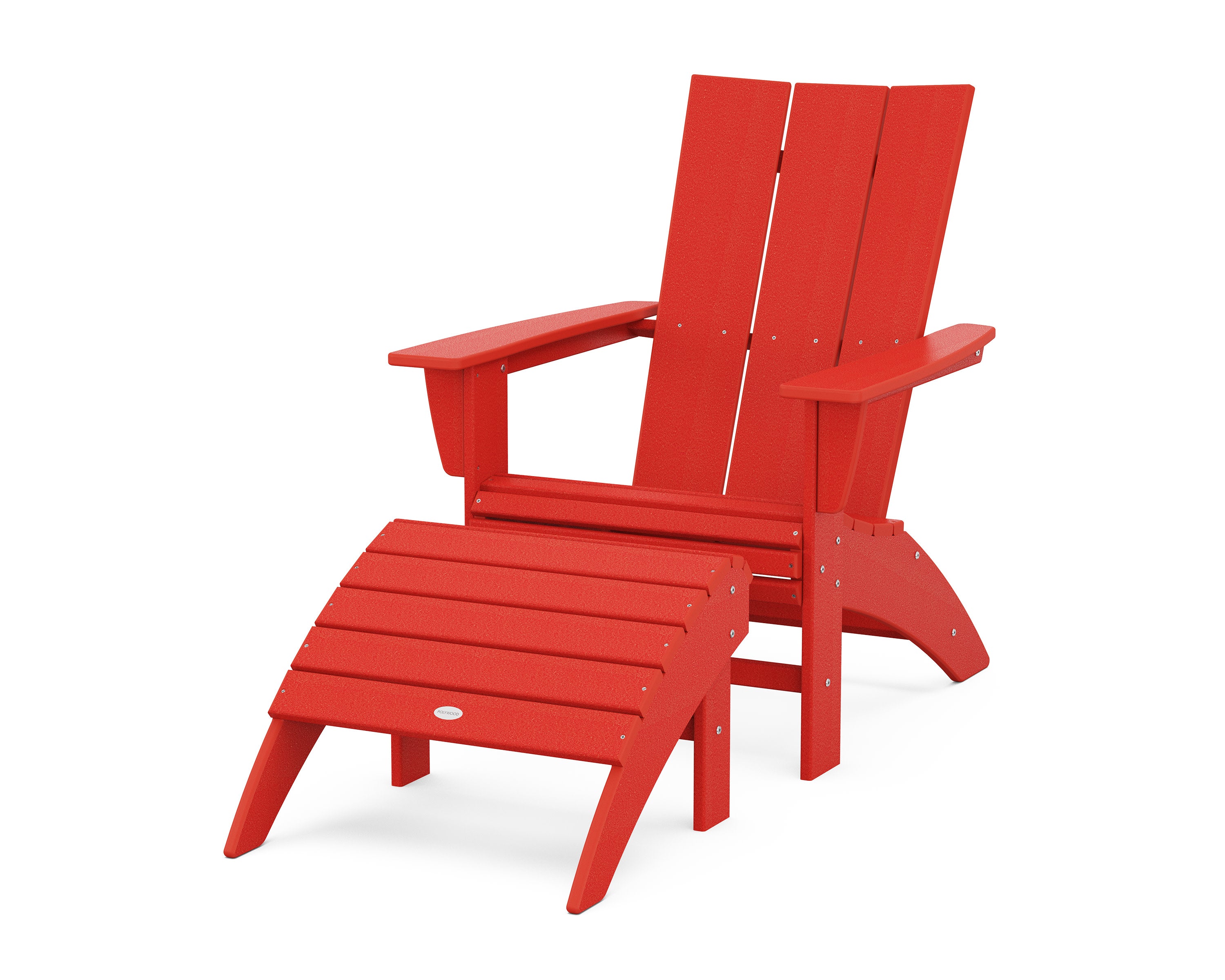 Modern Curveback Adirondack Chair 2-Piece Set with Ottoman in Sunset Red