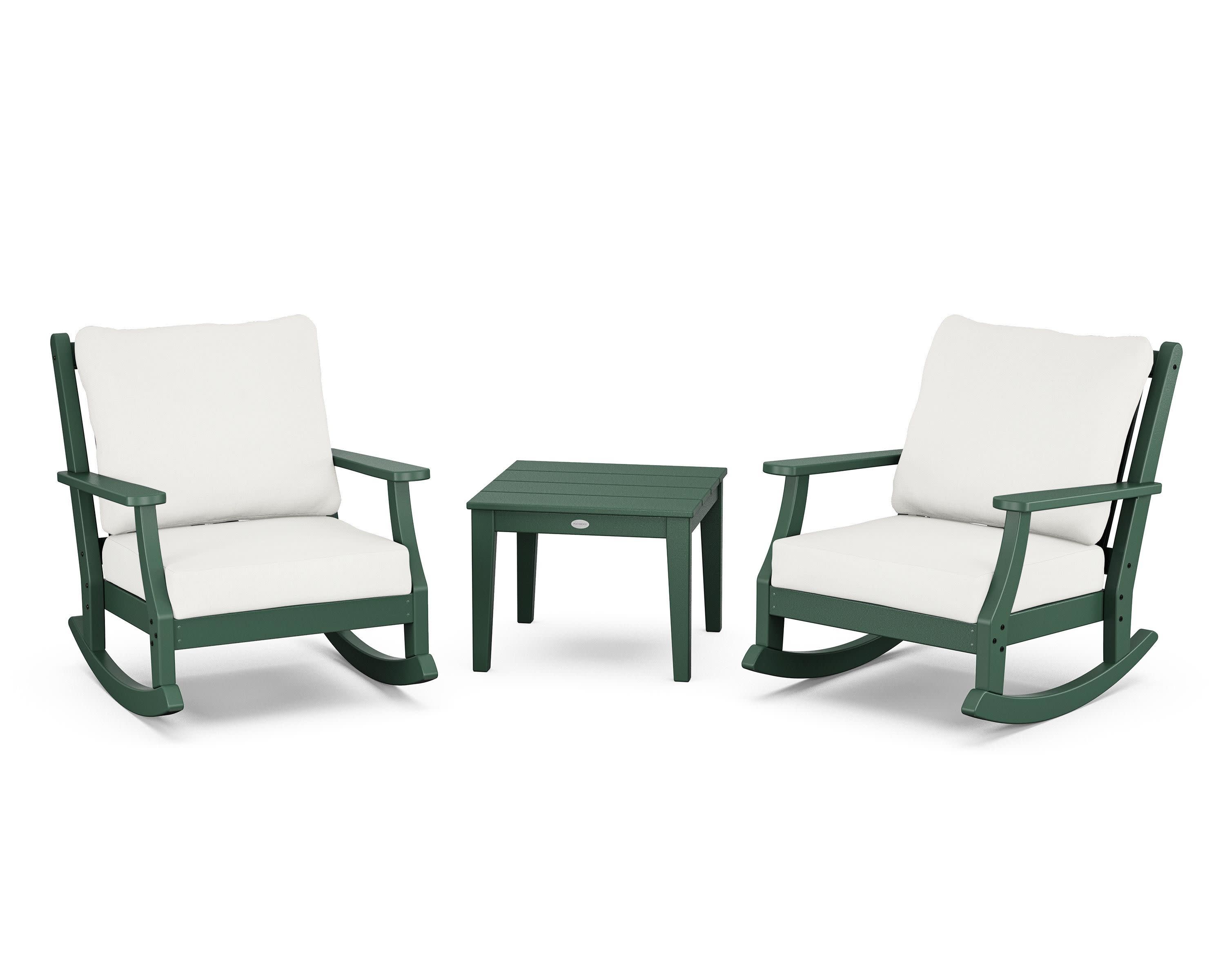 Wovendale 3-Piece Deep Seating Rocker Set in Green / Natural Linen