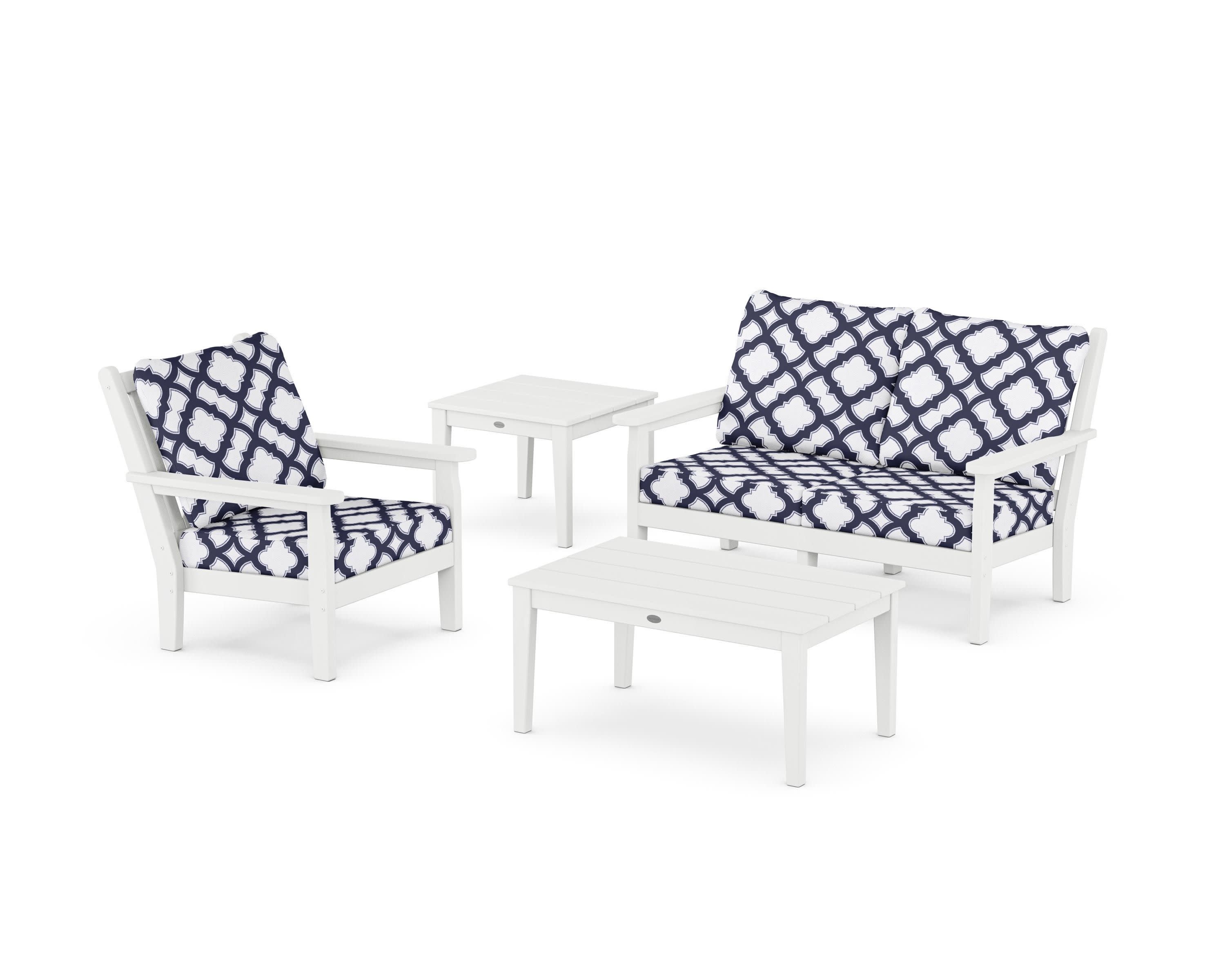 Chippendale 4-Piece Deep Seating Set in White / Trellis Navy