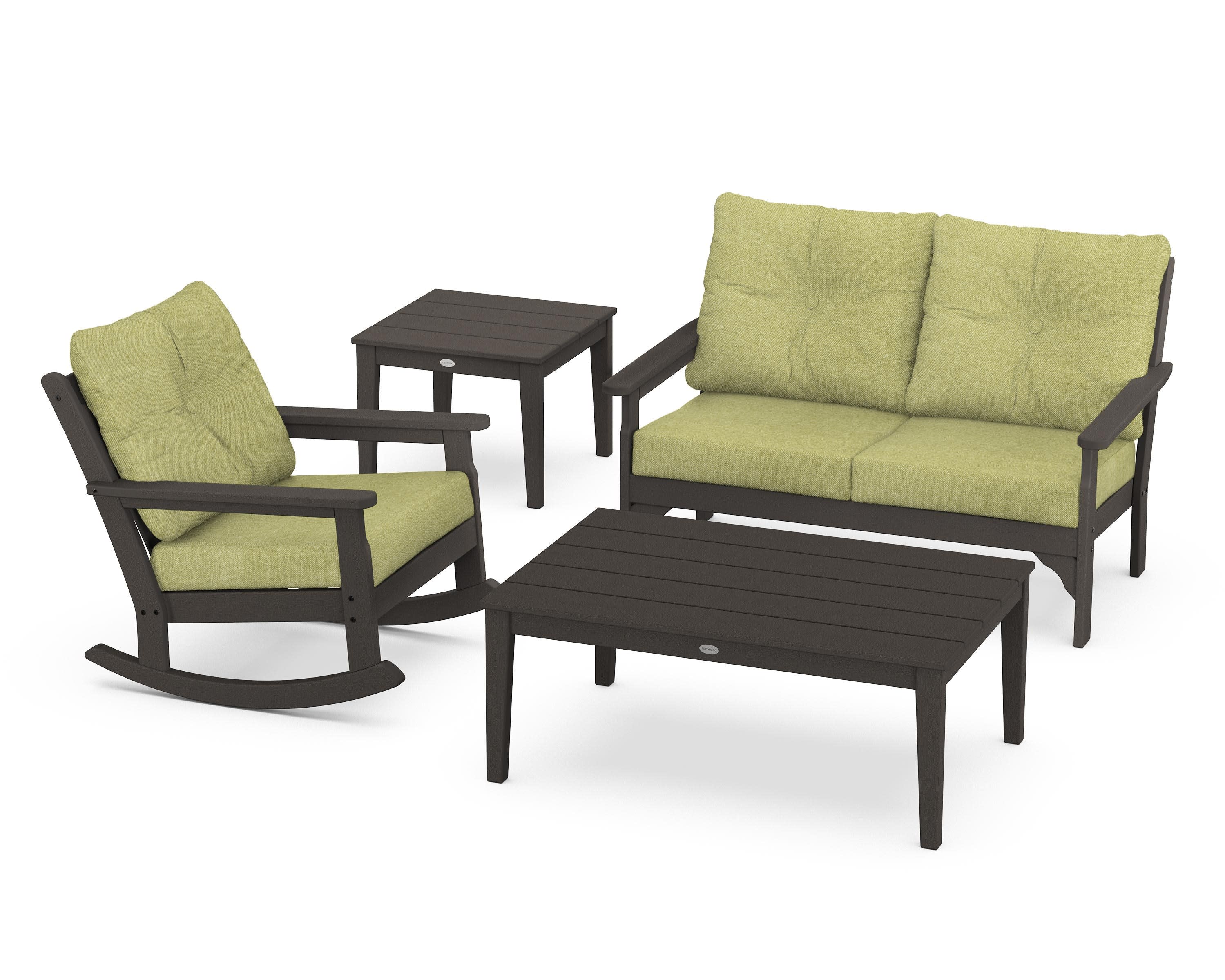 Vineyard 4-Piece Deep Seating Rocker Set in Vintage Coffee / Chartreuse Boucle