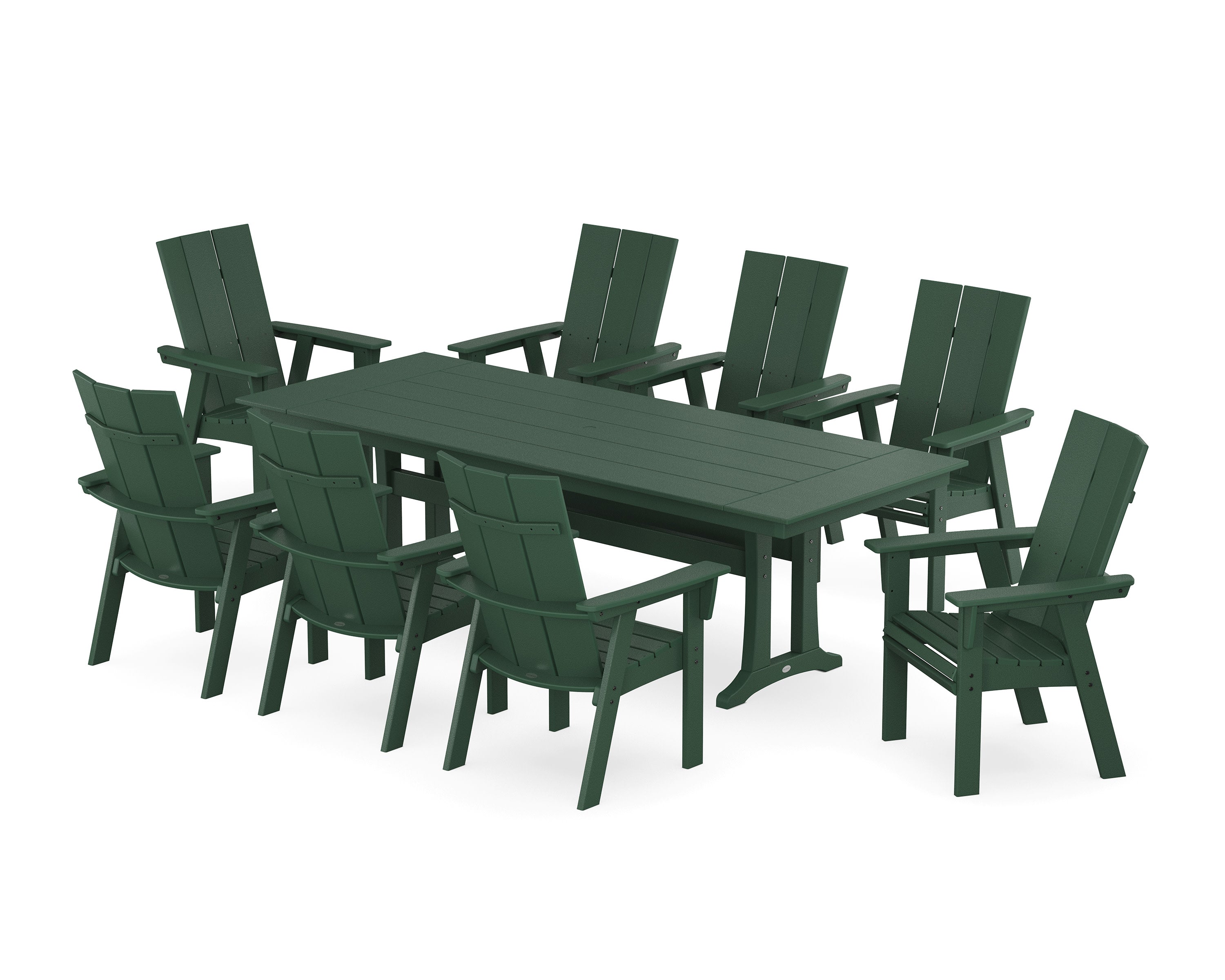 Modern Curveback Adirondack 9-Piece Farmhouse Dining Set with Trestle Legs in Green