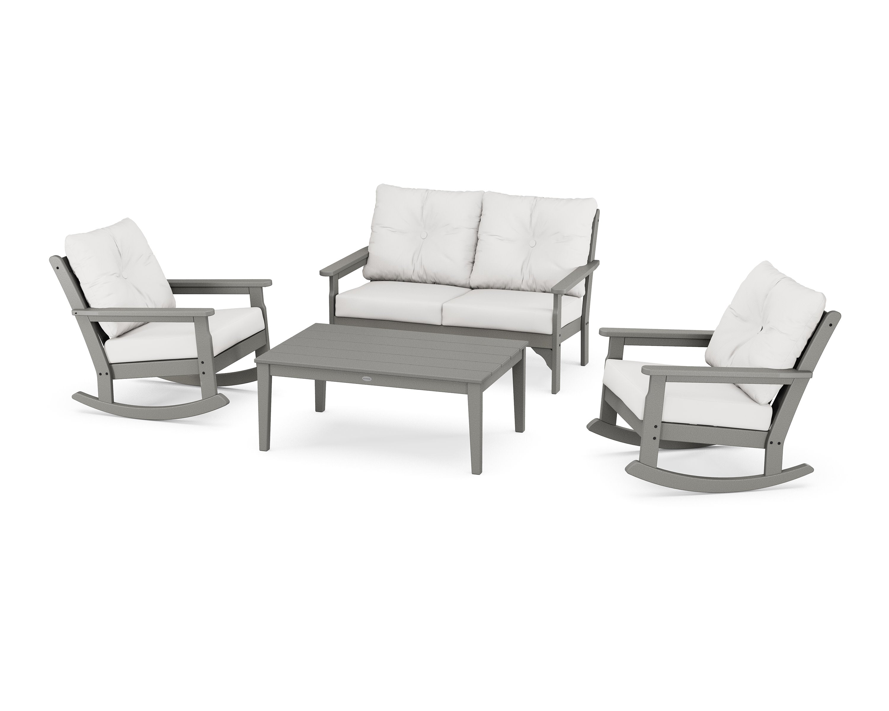 Vineyard 4-Piece Deep Seating Rocking Chair Set in Slate Grey / Natural Linen