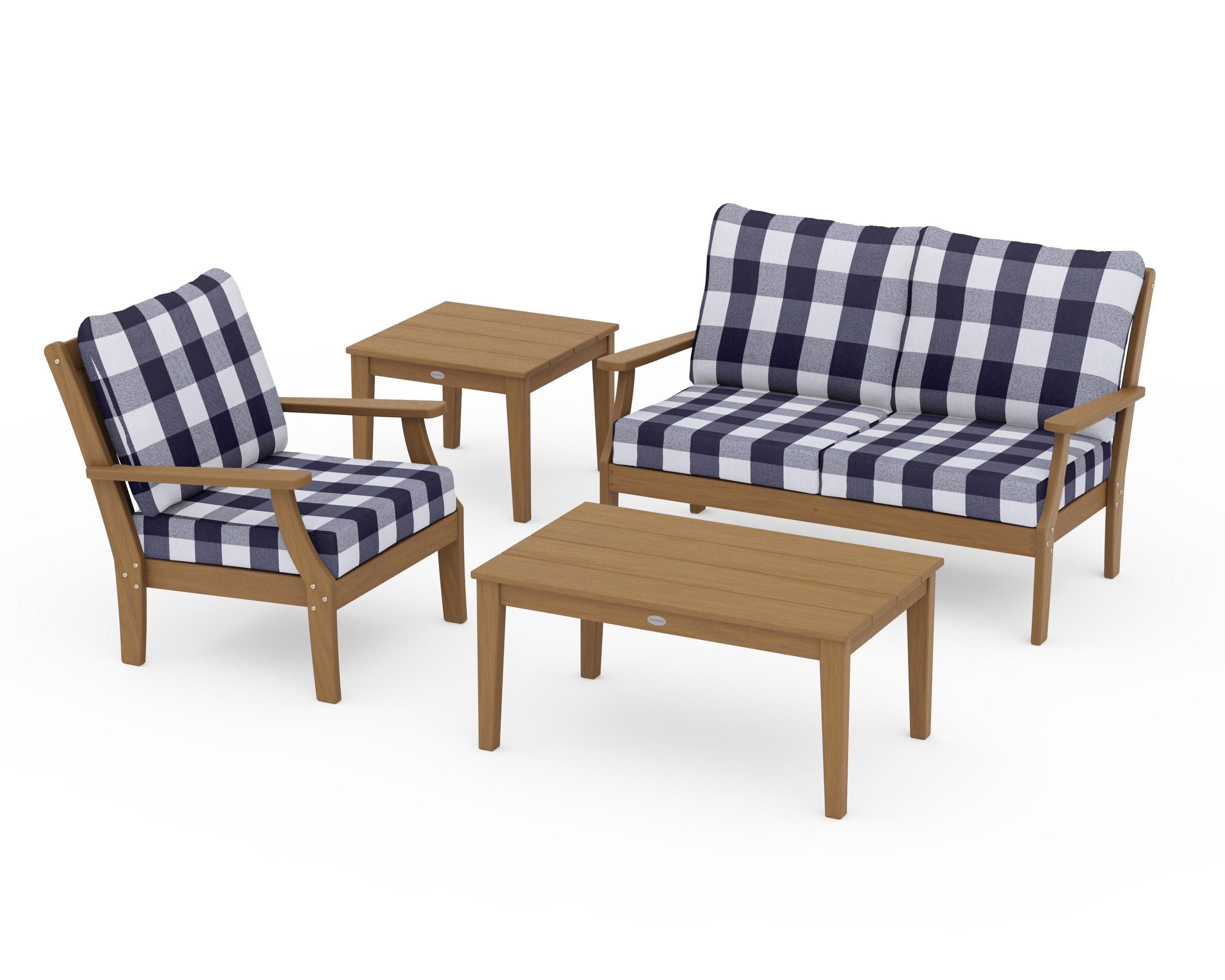 Braxton 4-Piece Deep Seating Set in Natural / Buffalo Plaid Navy