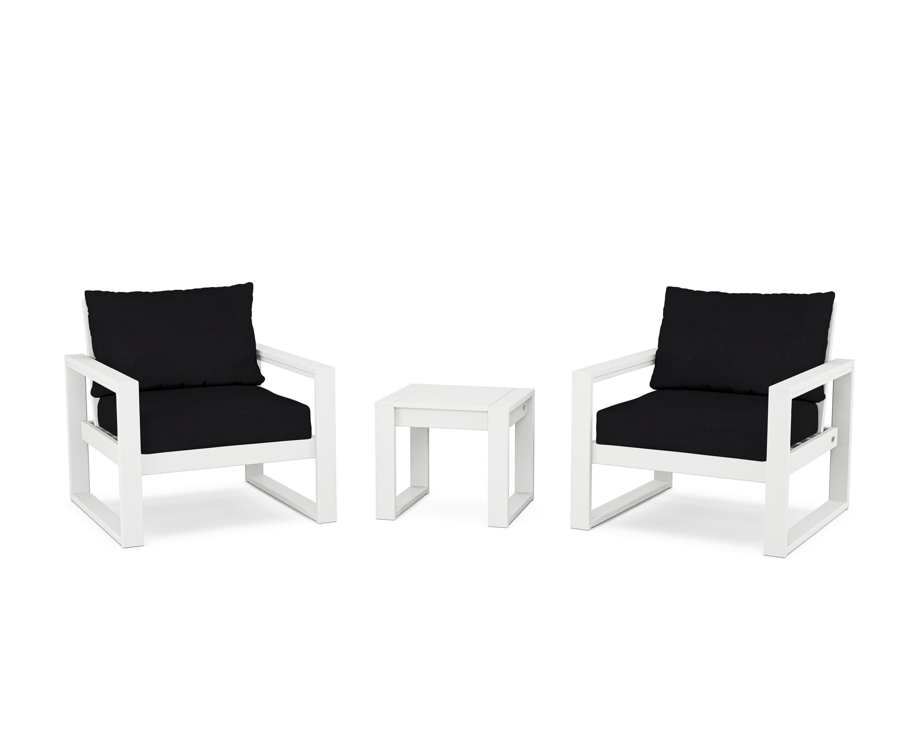 EDGE Sectional 3-Piece Deep Seating Set in White / Midnight Linen