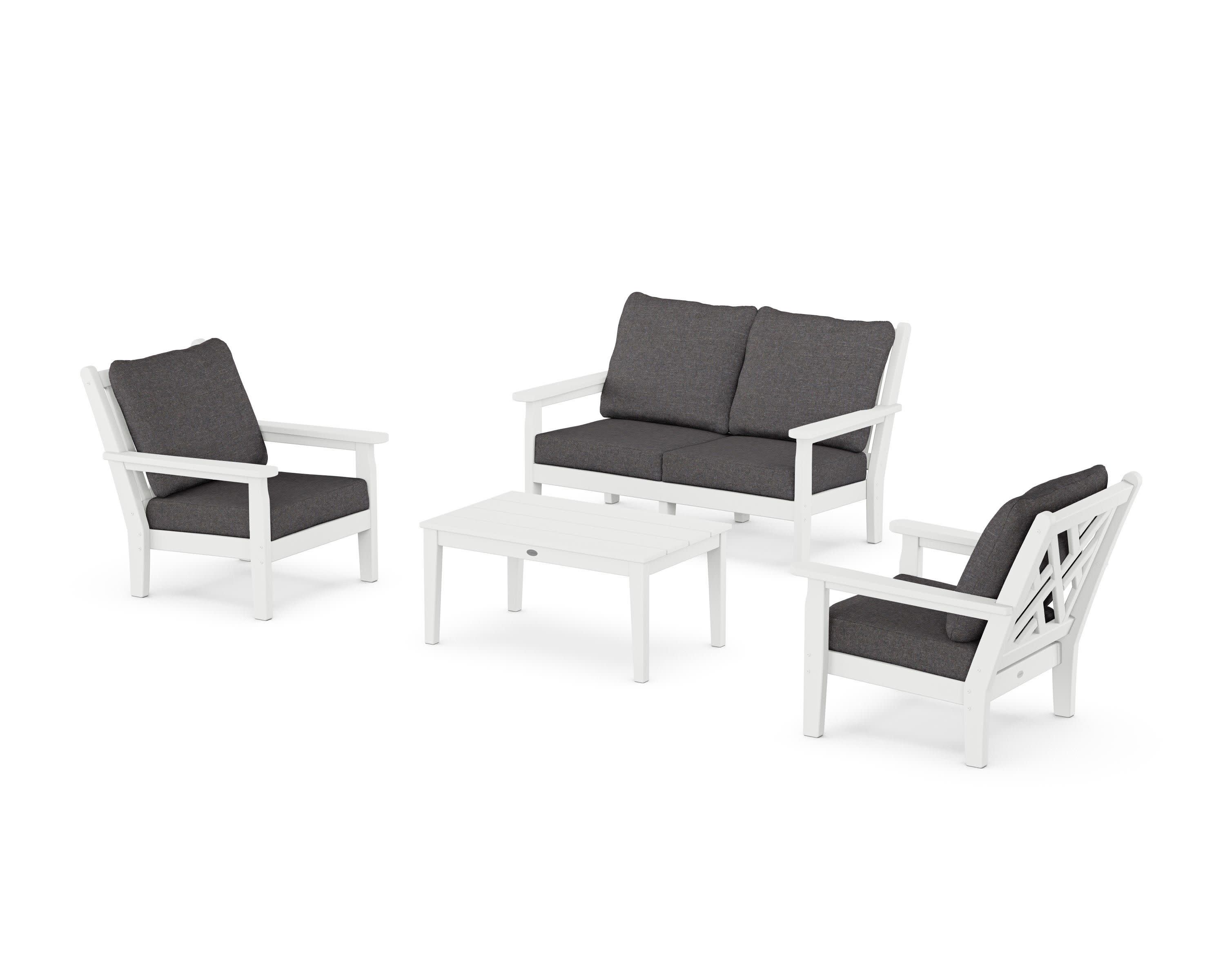 Chippendale 4-Piece Deep Seating Set with Loveseat in White / Ash Charcoal