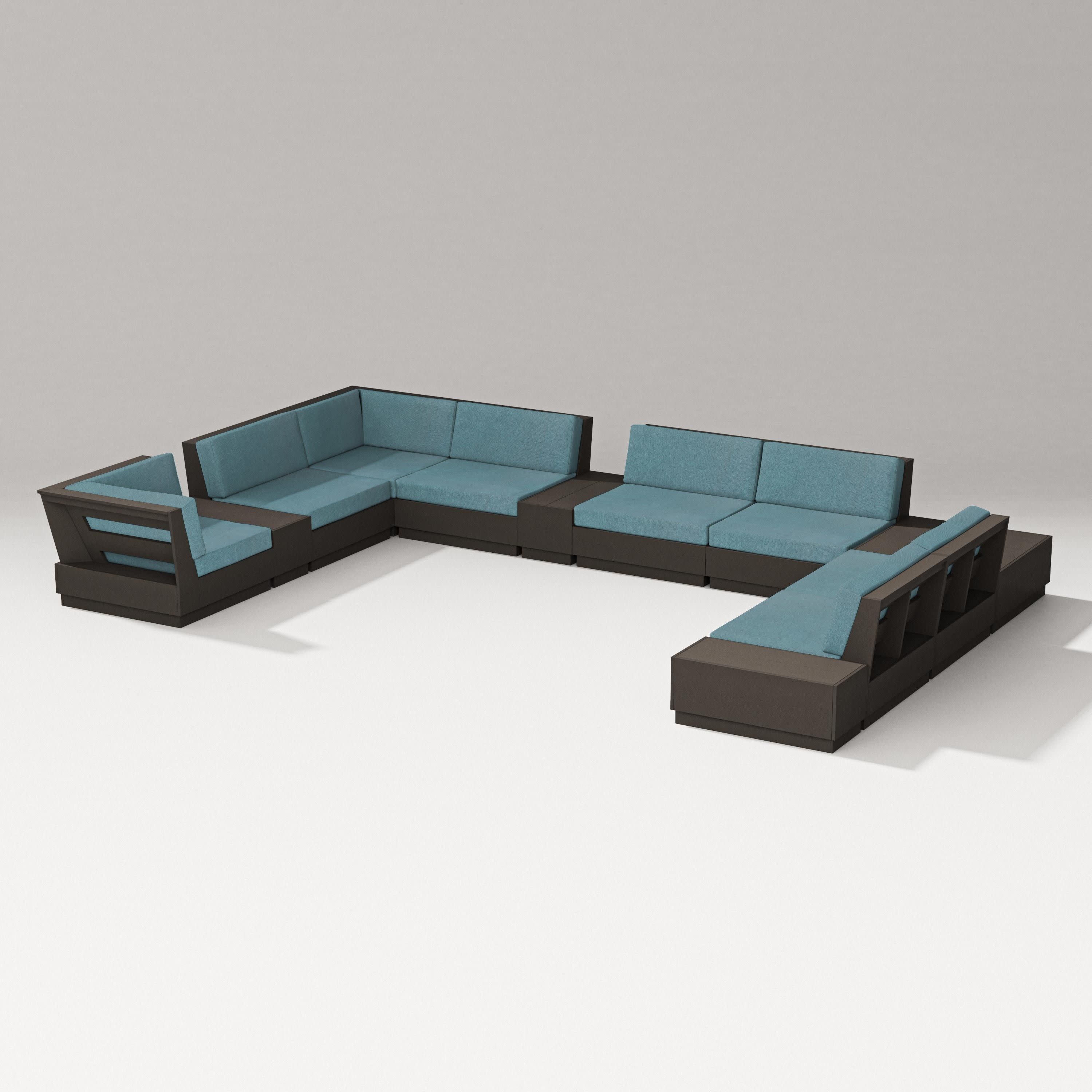 Elevate 12-Piece Conversation Sectional Set in Vintage Coffee / Ocean Teal