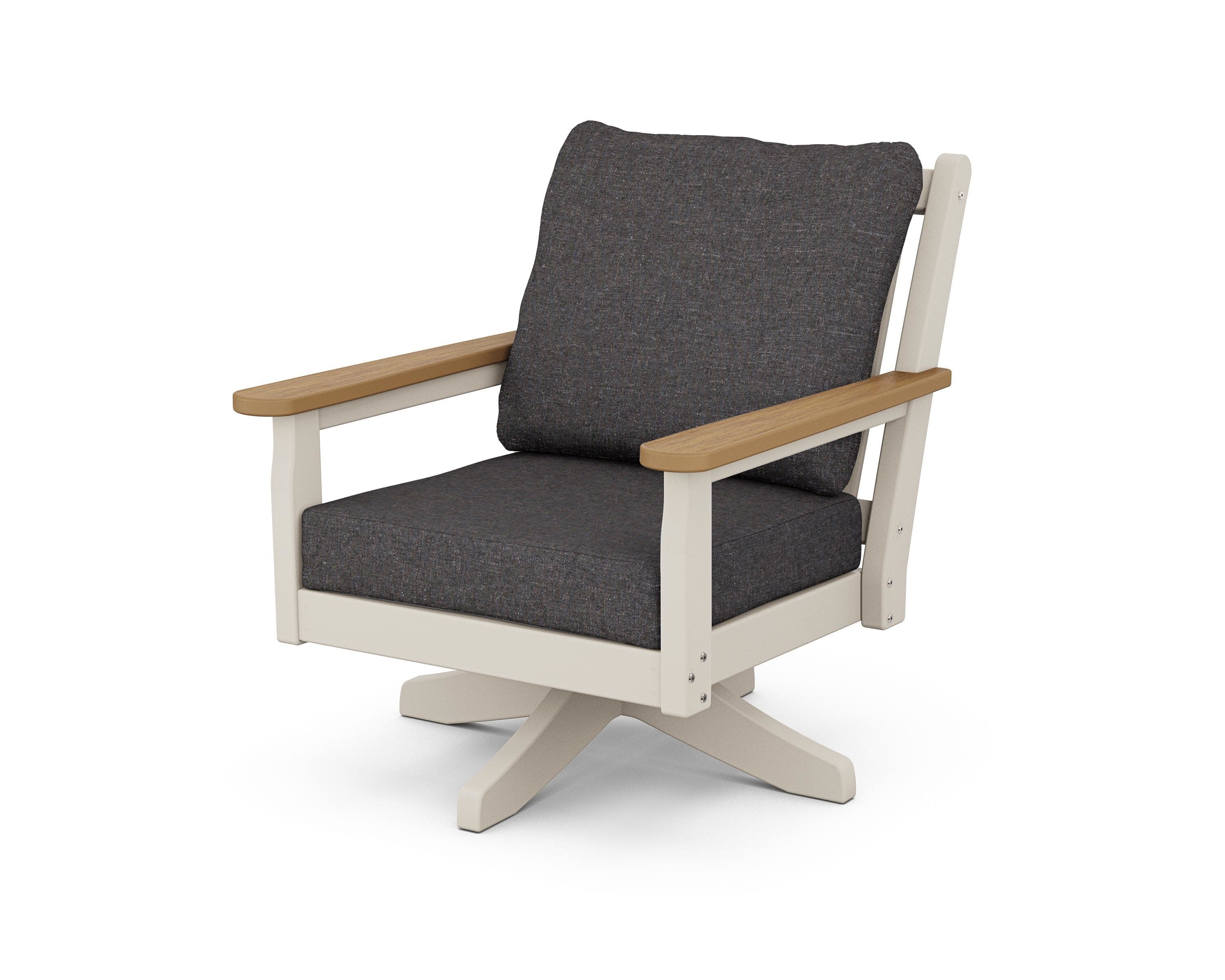 Chippendale Deep Seating Swivel Chair in Sand / Natural / Ash Charcoal