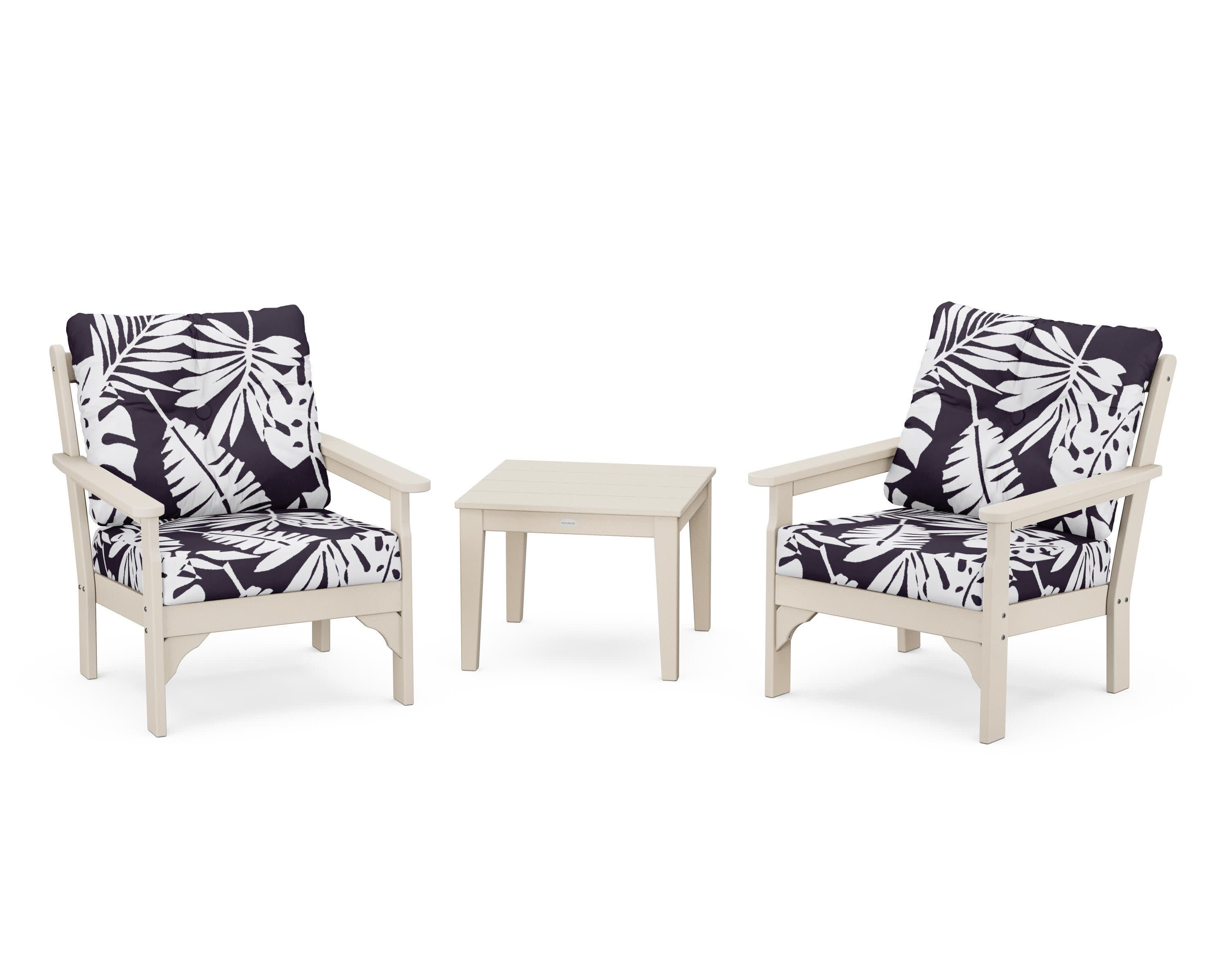 Vineyard 3-Piece Deep Seating Set in Sand / Leaf Navy