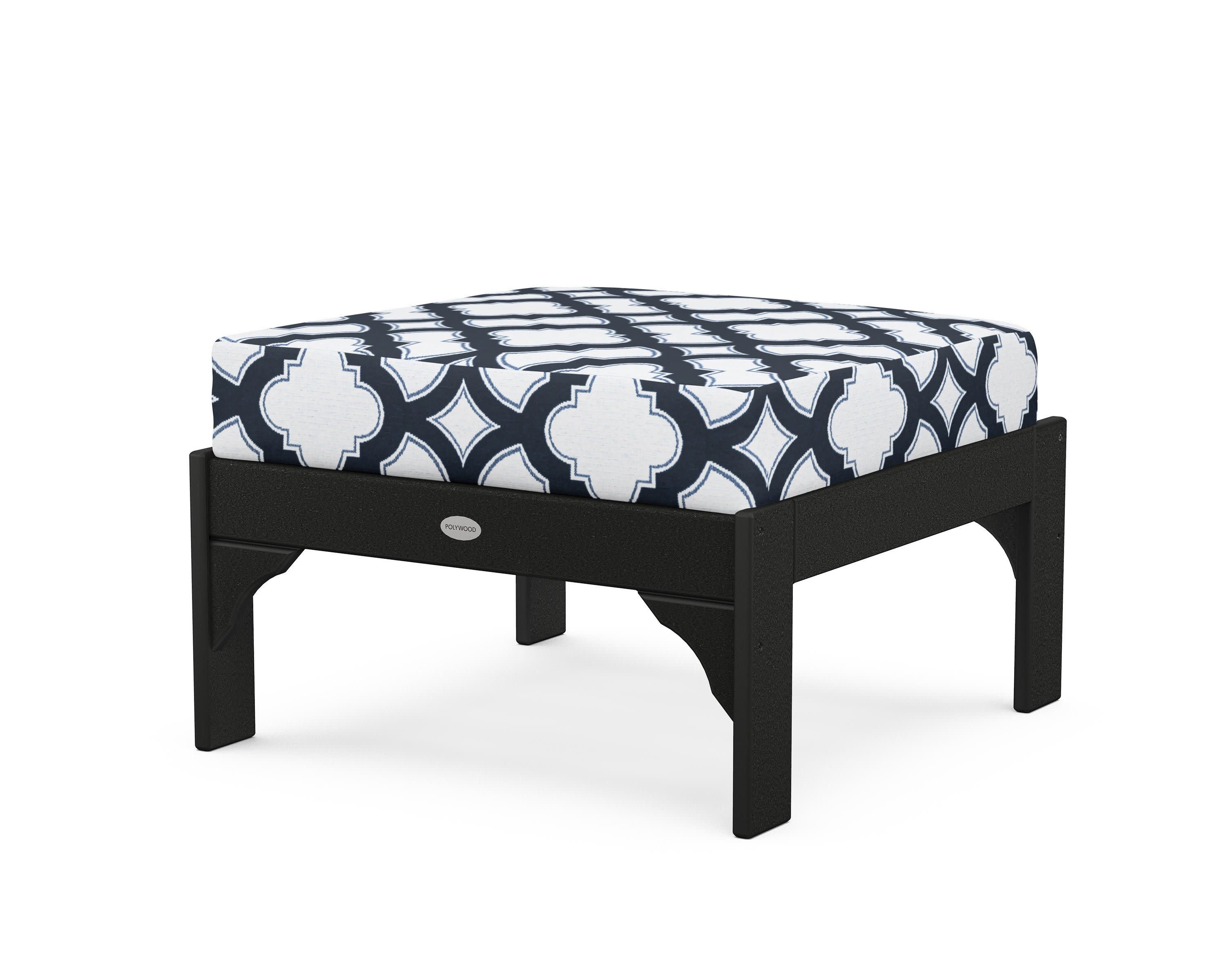 Vineyard Deep Seating Ottoman in Black / Trellis Marine Indigo