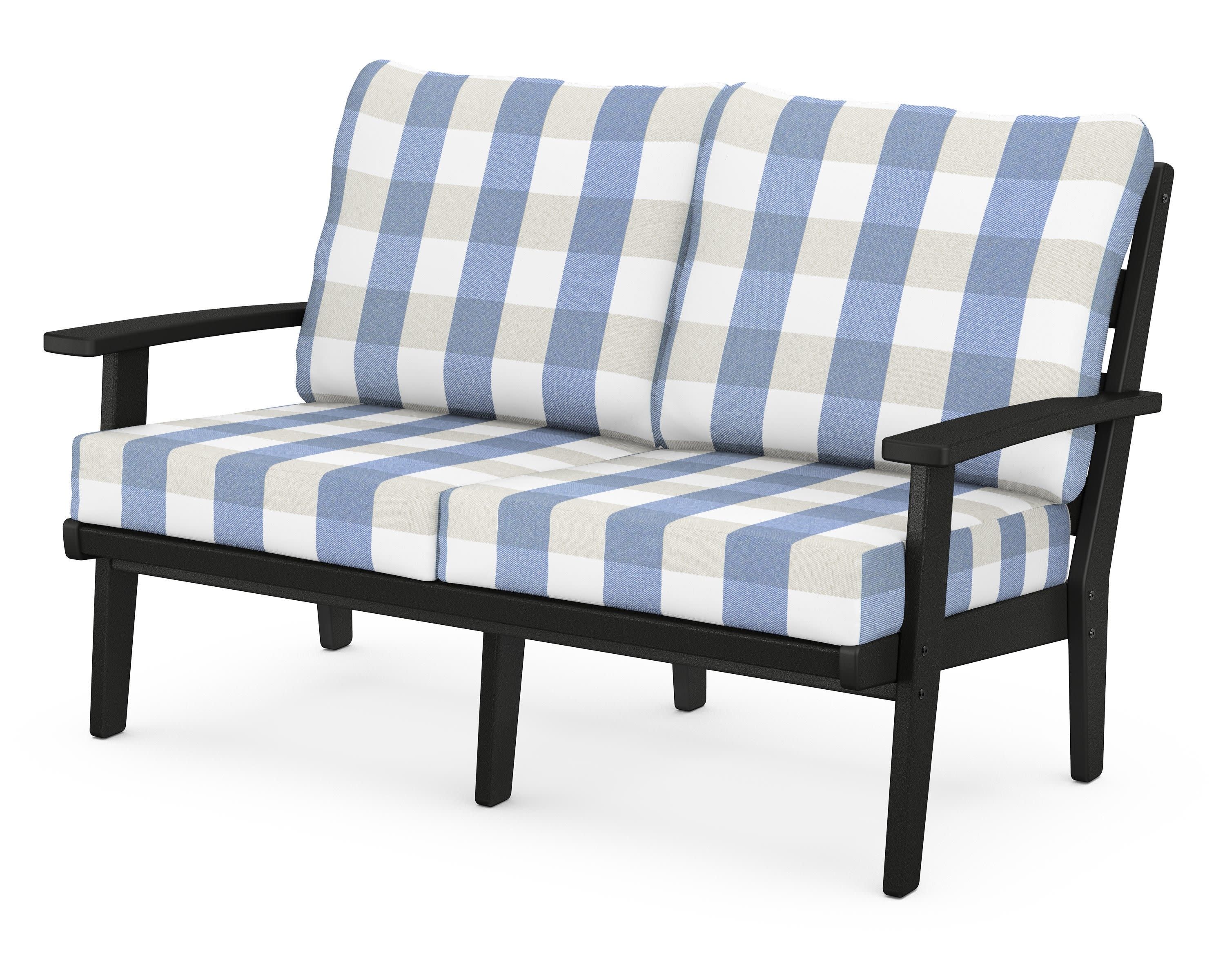 Grant Park Deep Seating Loveseat in Black / Buffalo Plaid Sky Blue