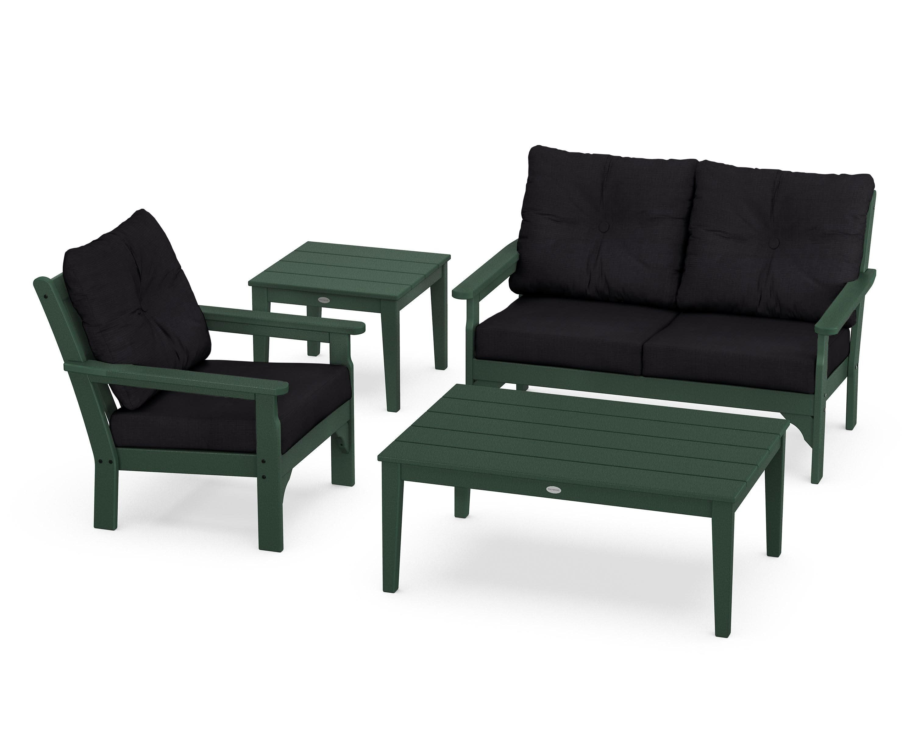 Vineyard 4-Piece Deep Seating Set in Green / Midnight Linen