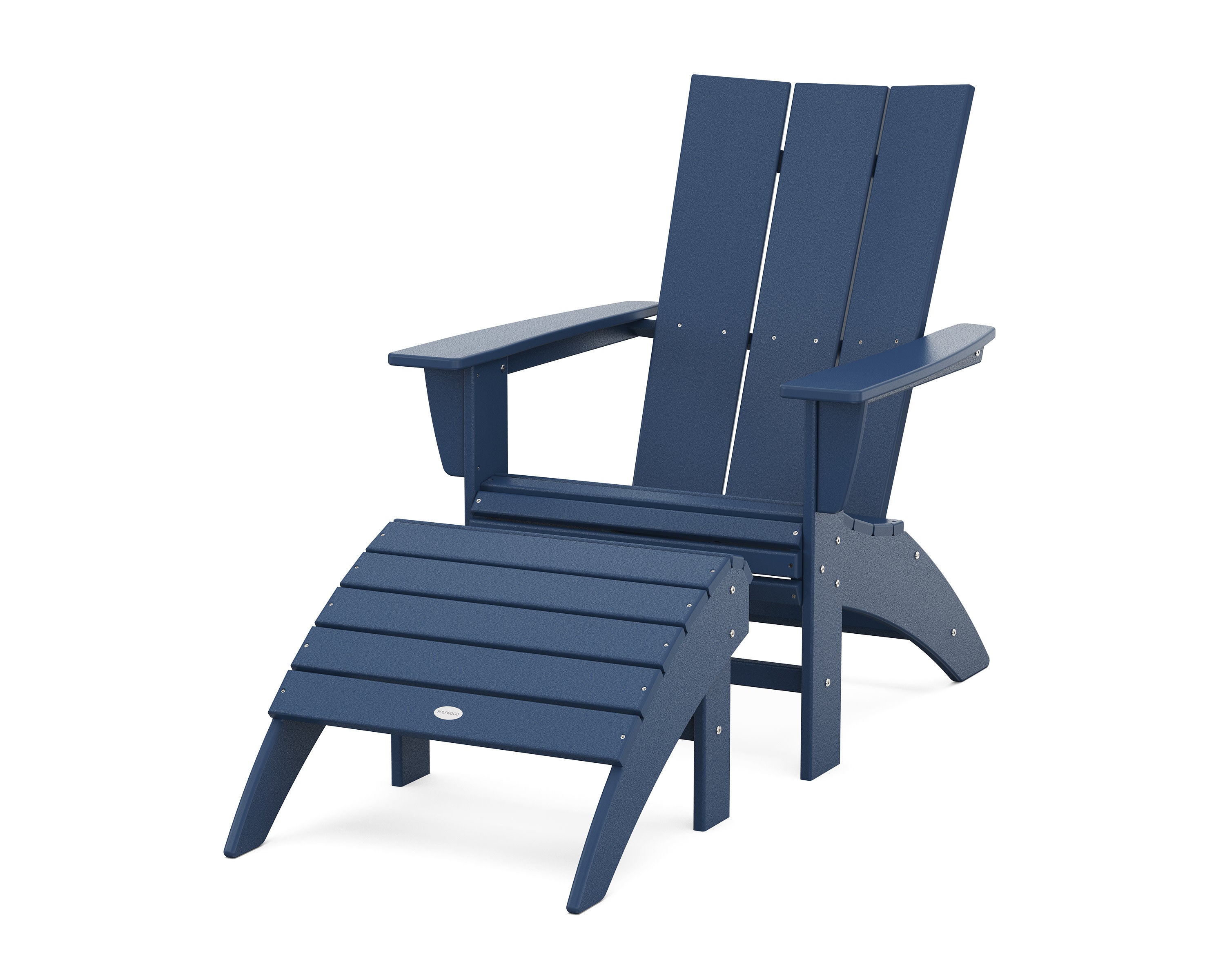 Modern Curveback Adirondack Chair 2-Piece Set with Ottoman in Navy