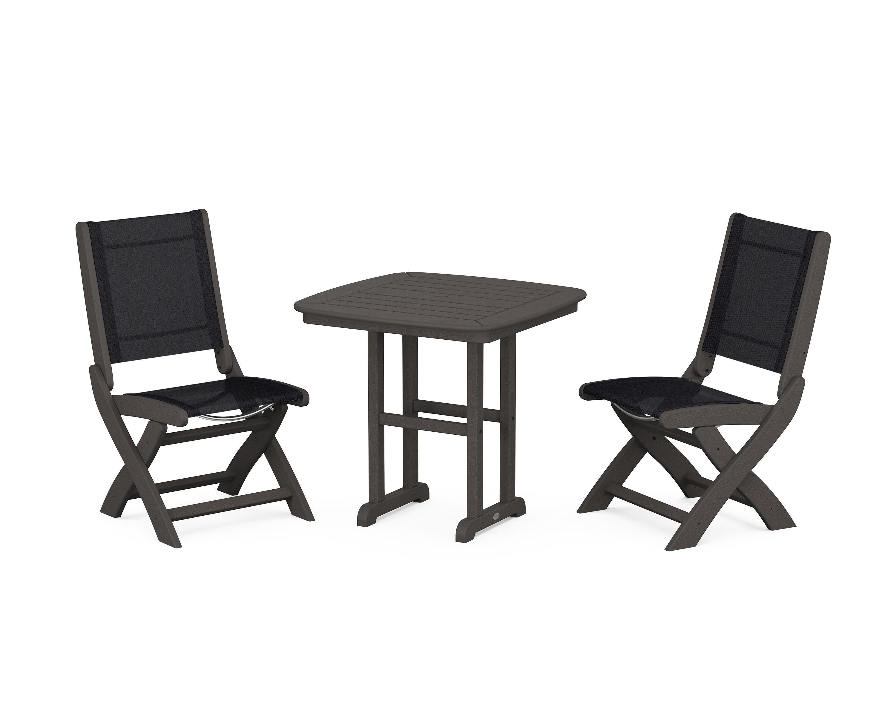 Coastal Folding Side Chair 3-Piece Dining Set in Vintage Coffee / Black Sling