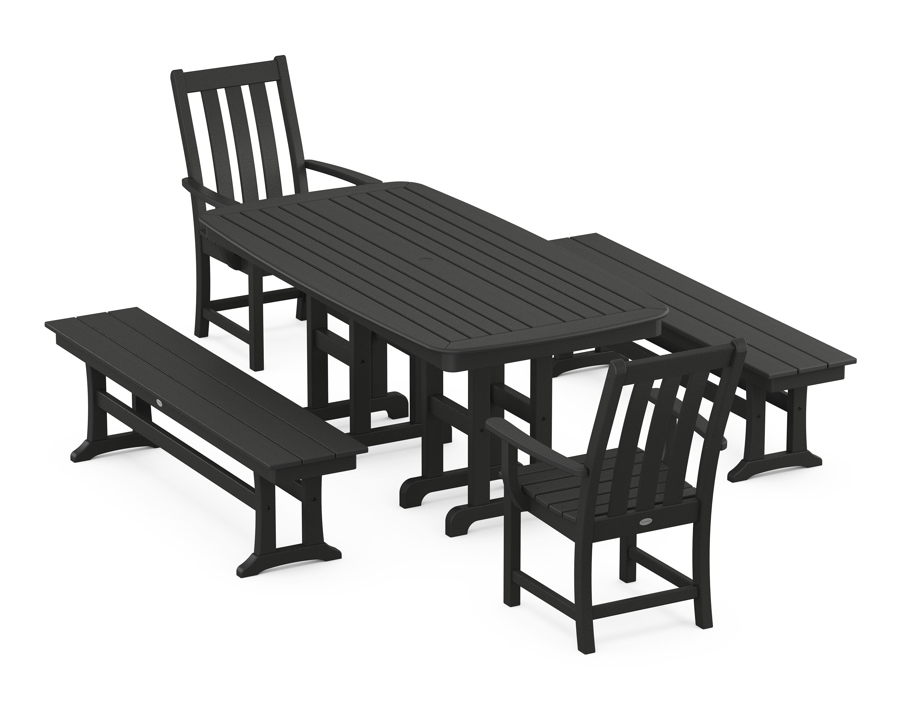 Vineyard 5-Piece Dining Set with Benches in Black
