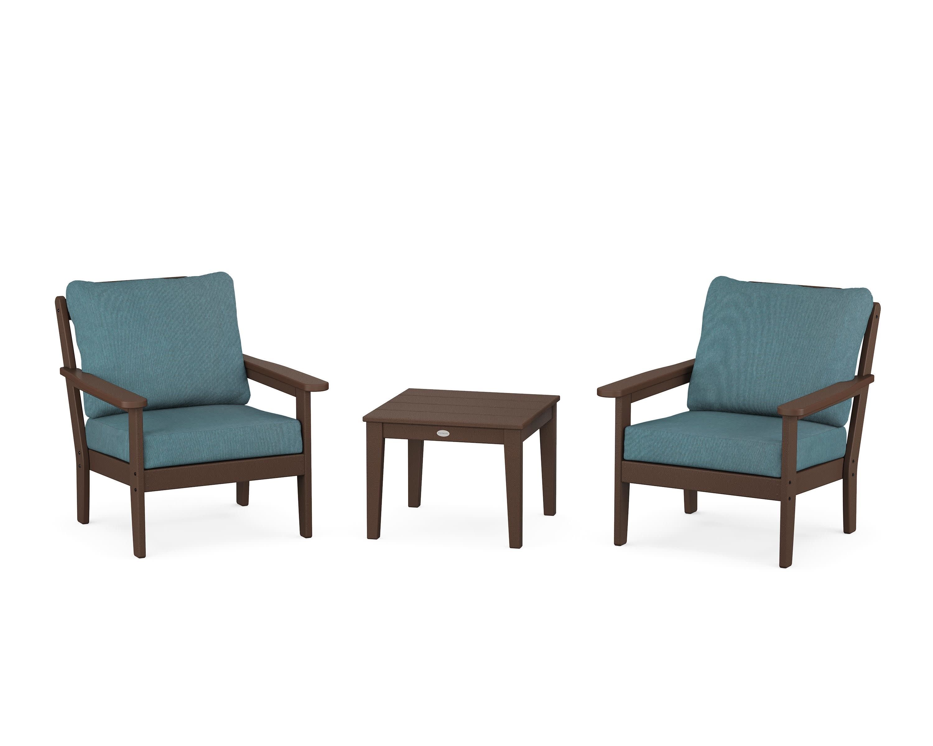 Cottage 3-Piece Deep Seating Set in Mahogany / Ocean Teal