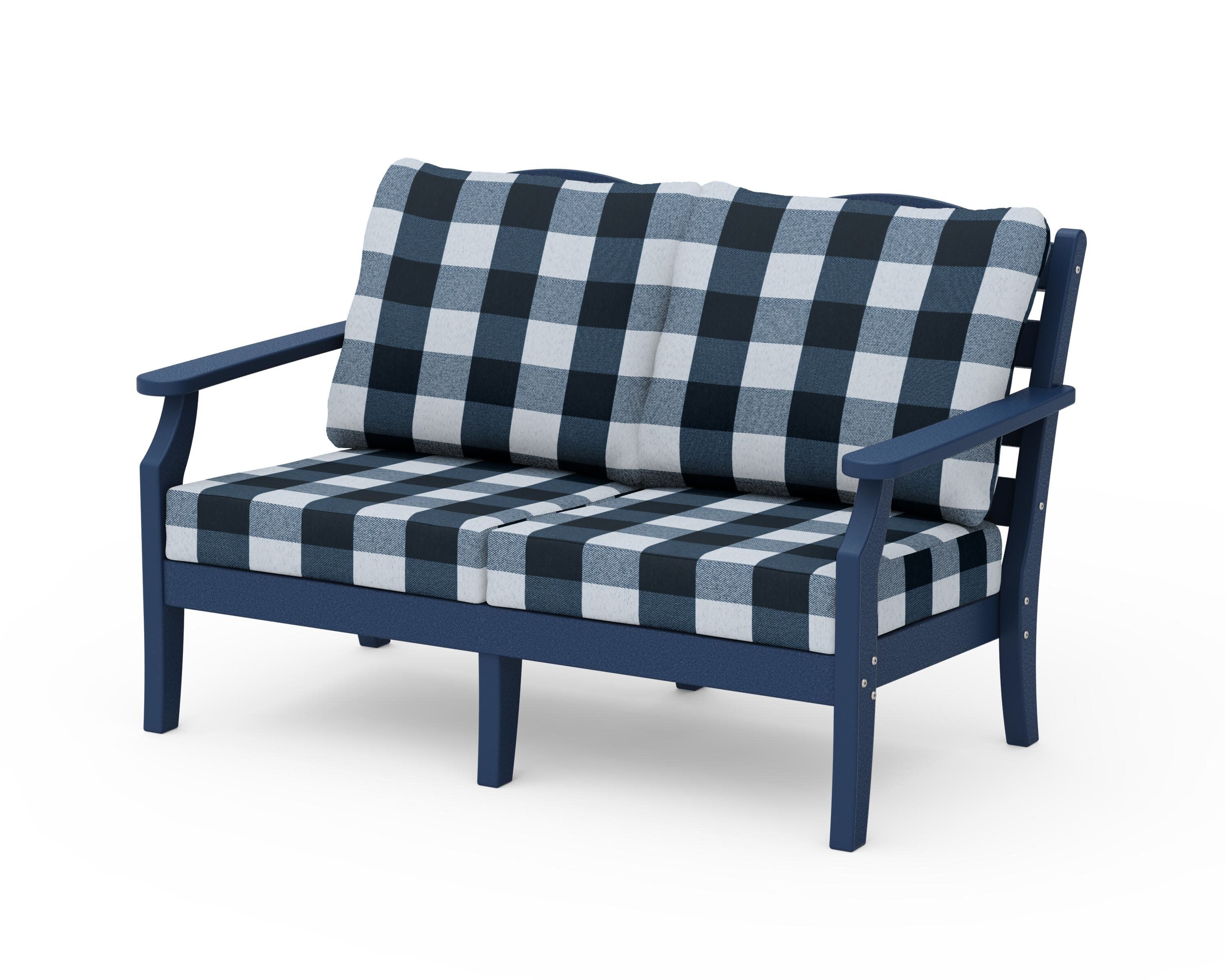 Savannah Deep Seating Loveseat in Navy / Buffalo Plaid Marine Indigo