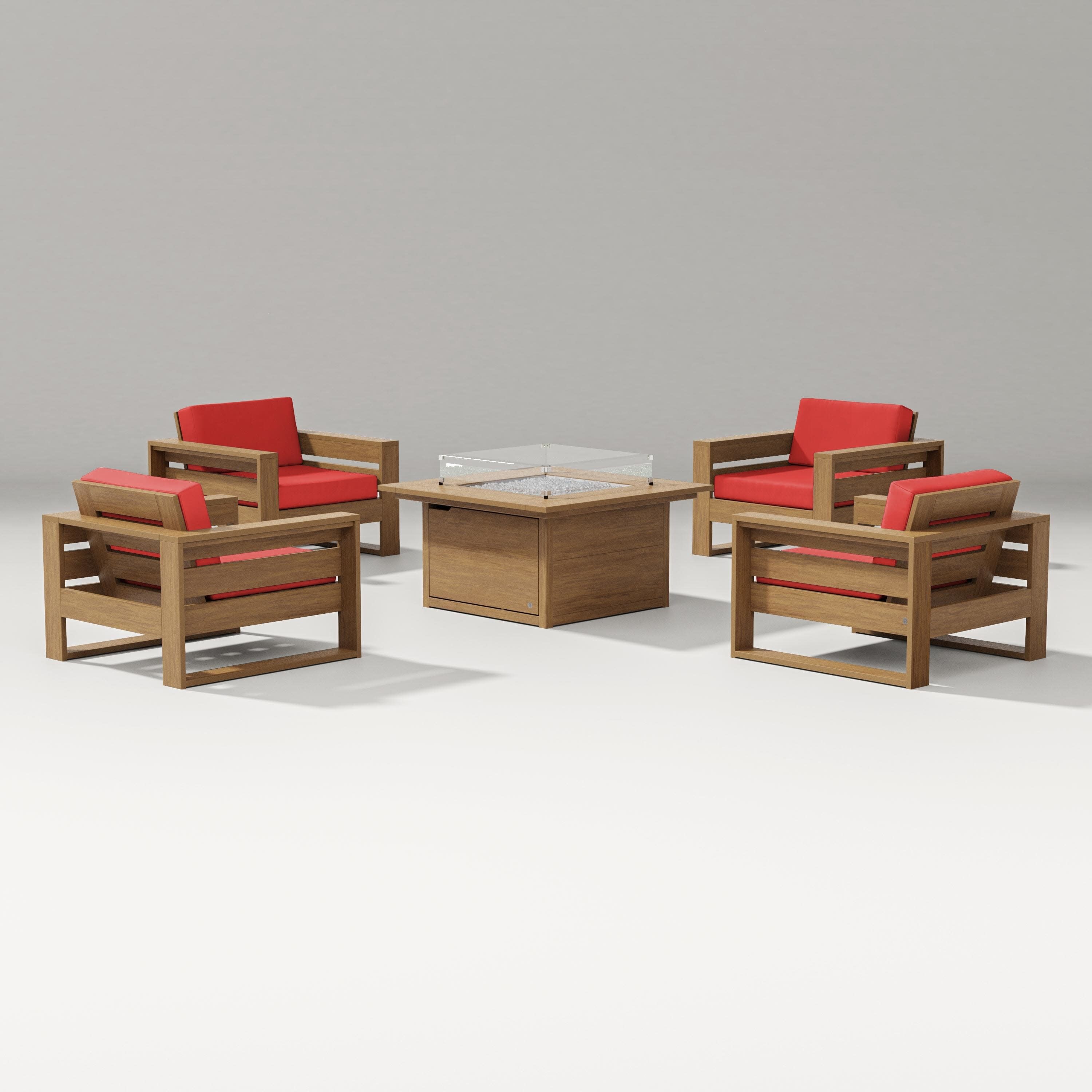 Latitude 5-Piece Lounge Fire Table Set in Natural / Crimson Linen