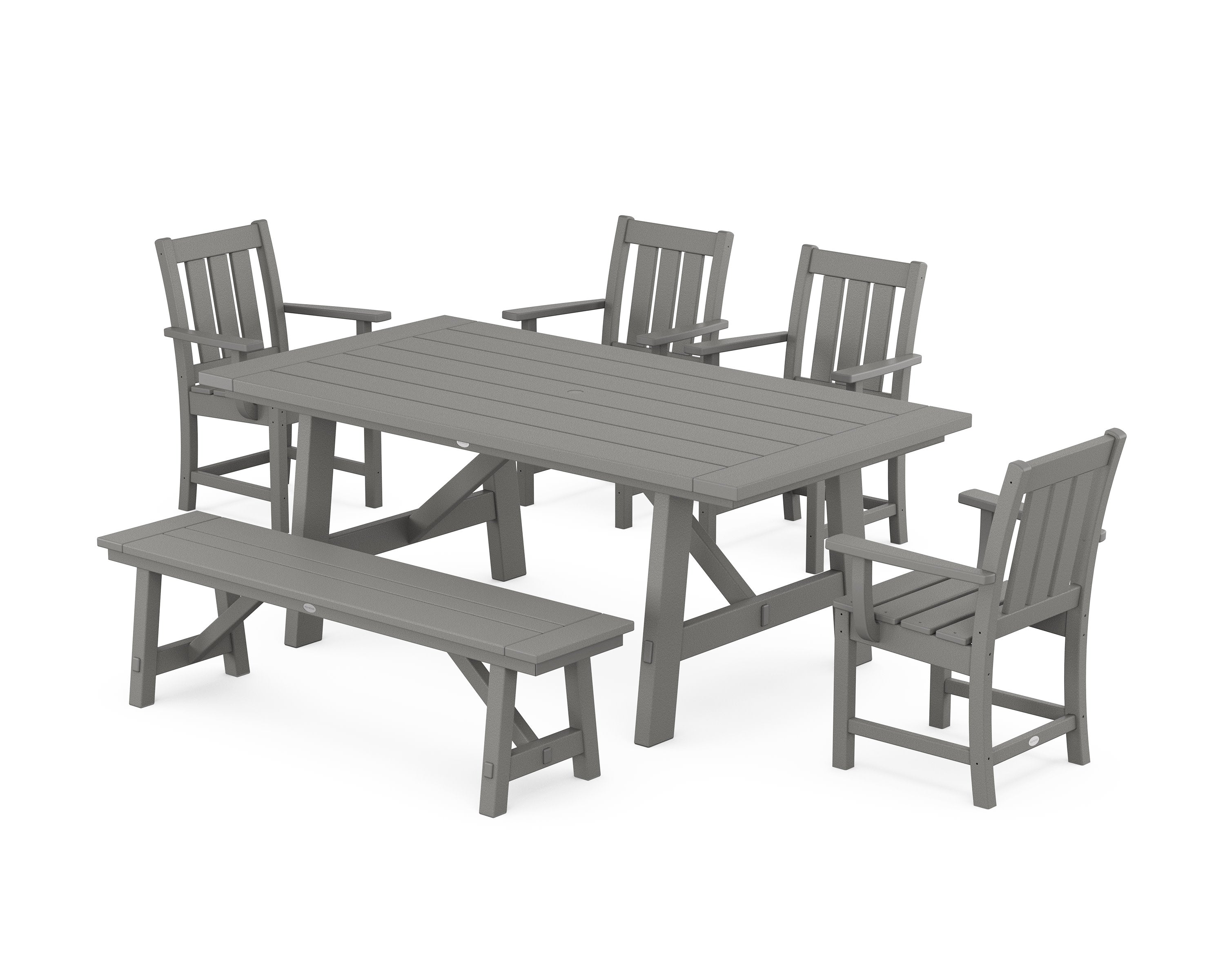 Oxford 6-Piece Rustic Farmhouse Dining Set with Bench in Slate Grey