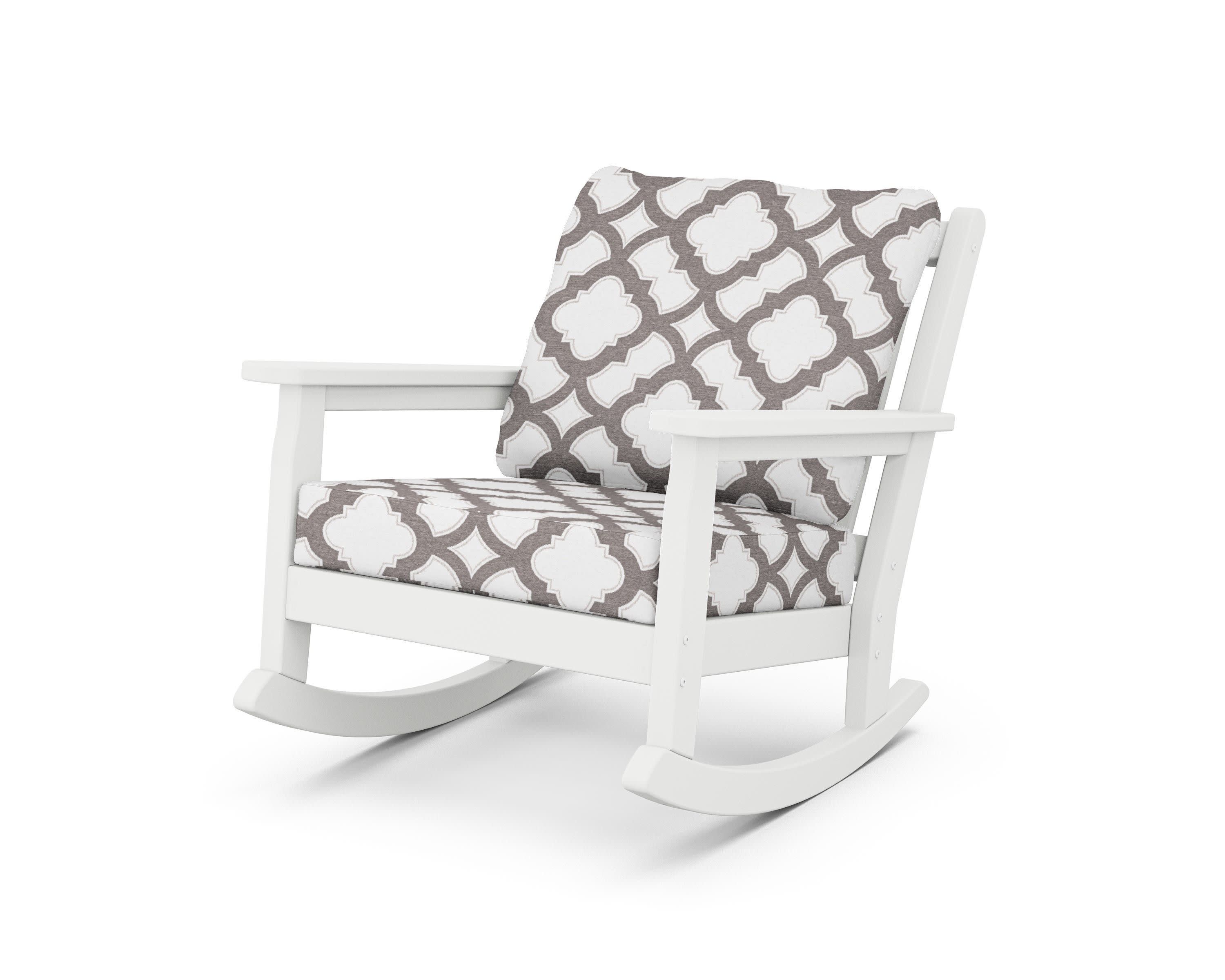 Chippendale Deep Seating Rocking Chair in White / Trellis Grey Mist