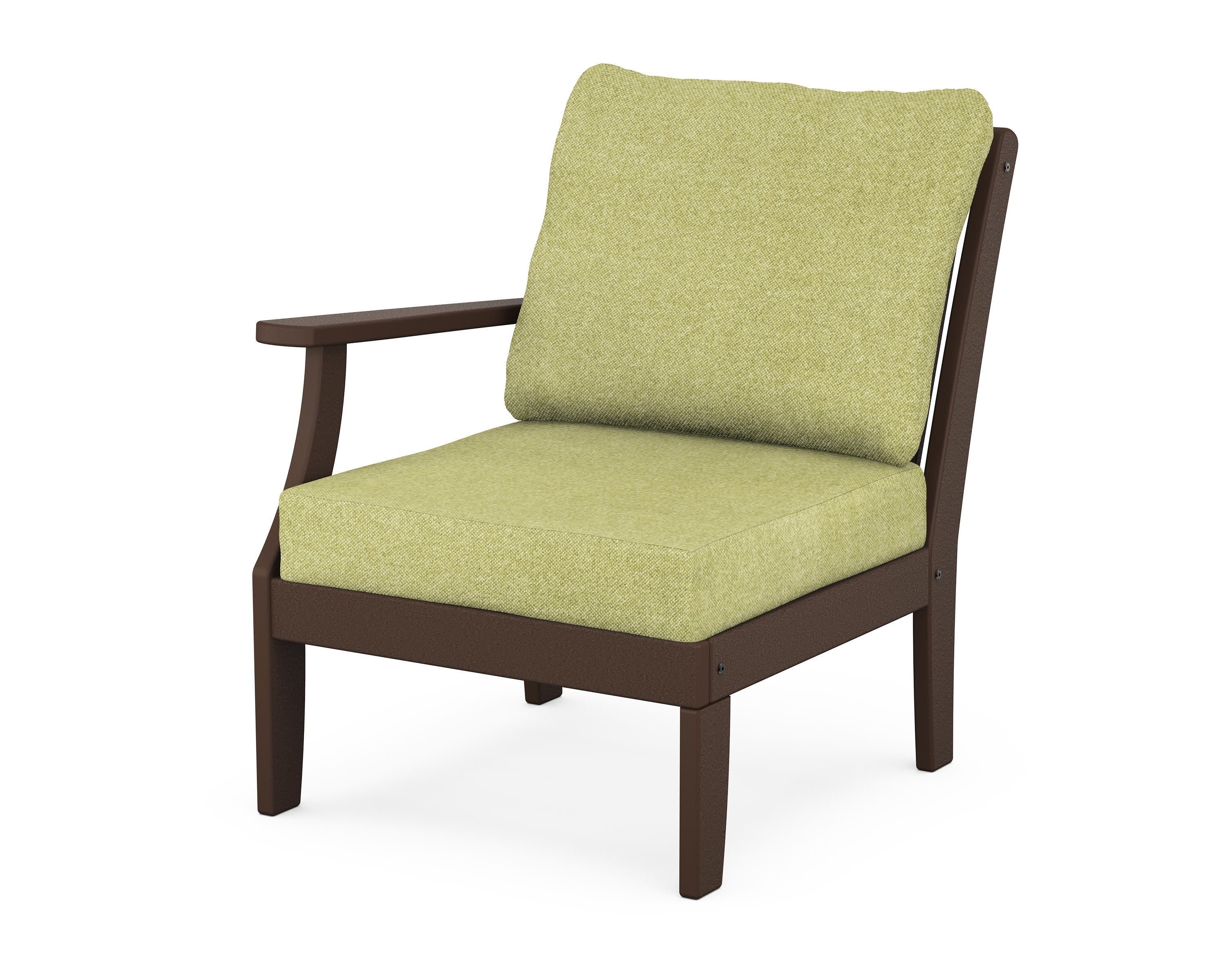 Braxton Modular Left Arm Chair in Mahogany / Chartreuse Boucle
