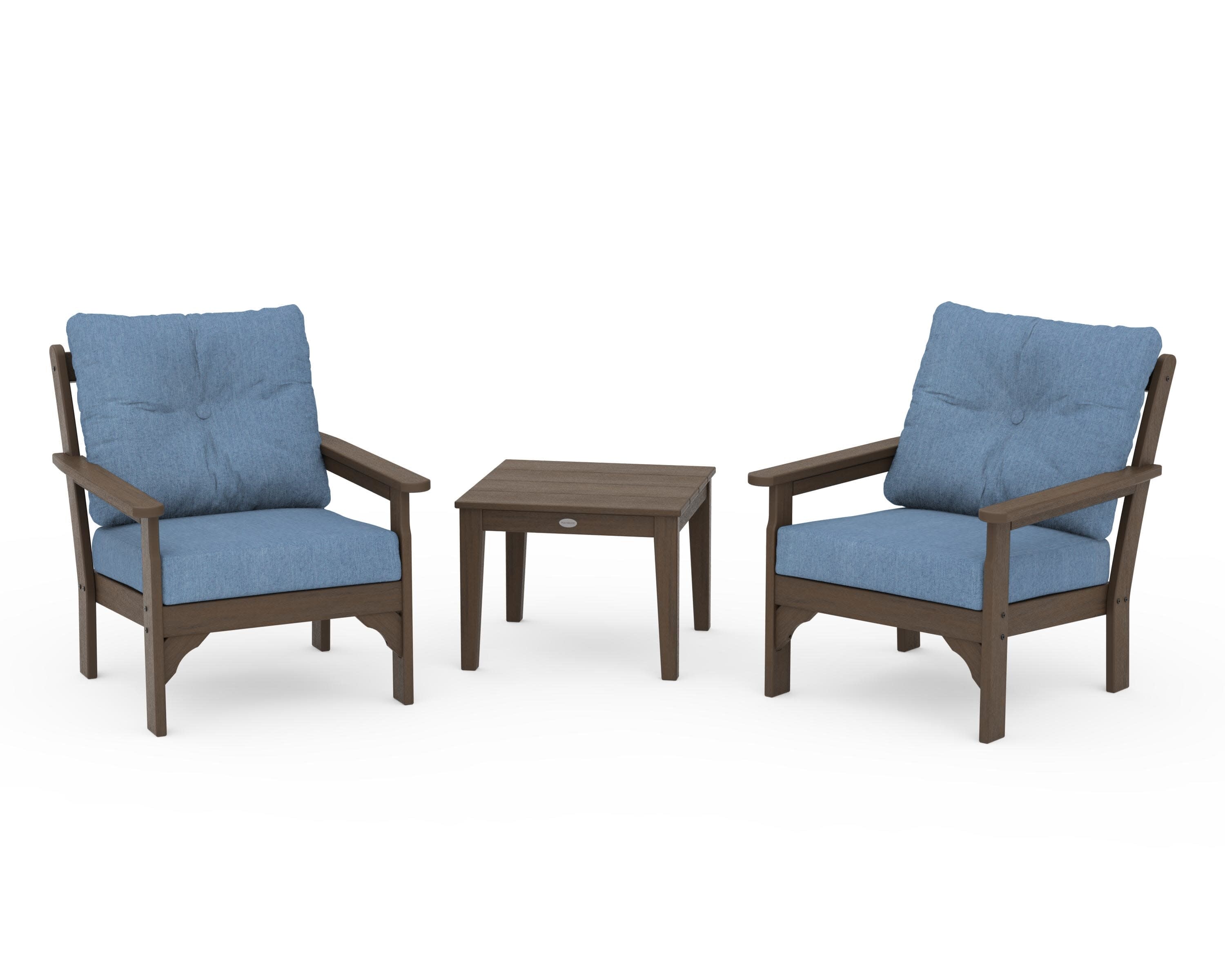 Vineyard 3-Piece Deep Seating Set in Kona / Sky Blue
