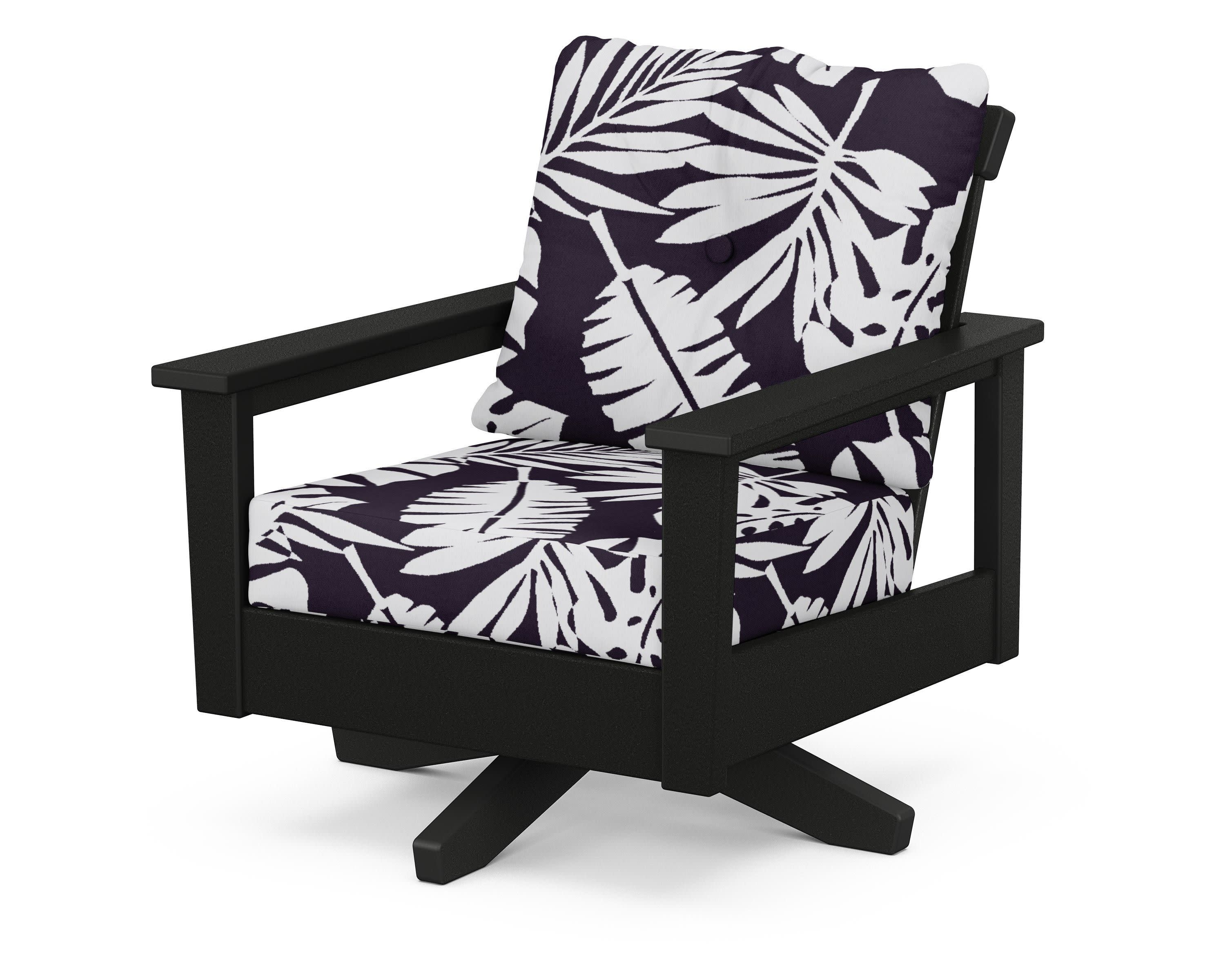Prescott Deep Seating Swivel Chair in Black / Leaf Navy
