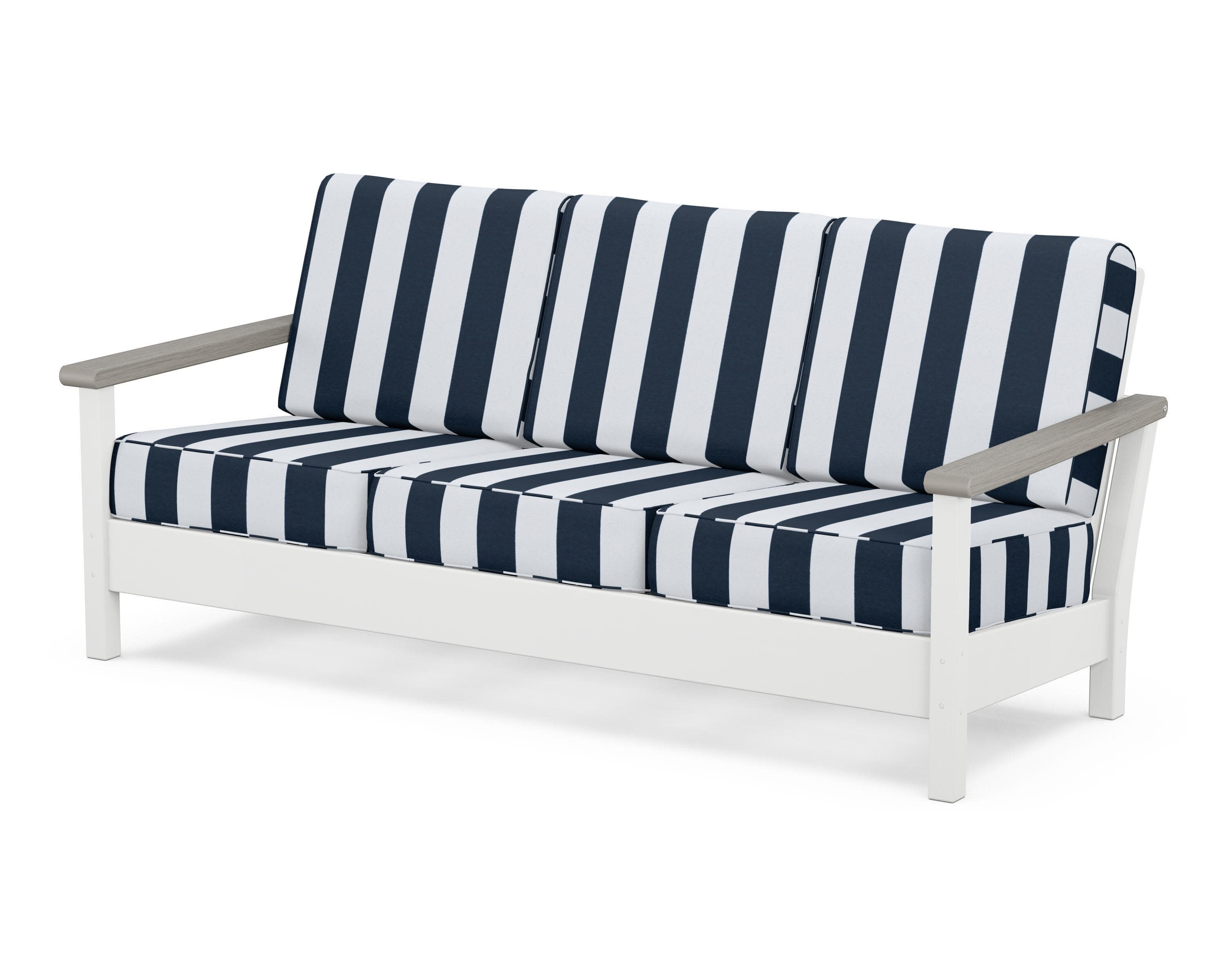 Harbour Deep Seating Sofa in White / Driftwood / Cabana Stripe Marine Indigo