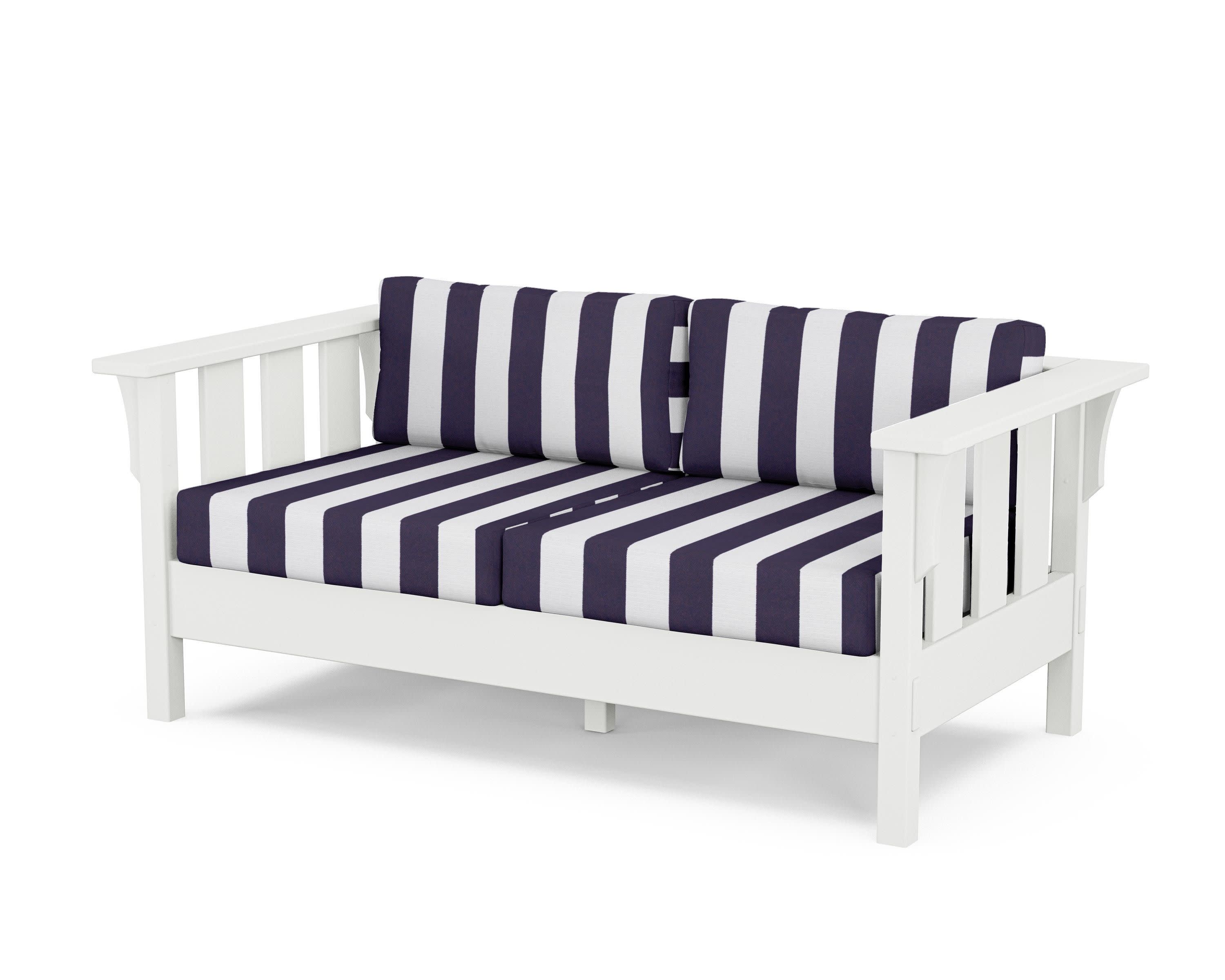 Acadia Deep Seating Loveseat in White / Cabana Stripe Navy