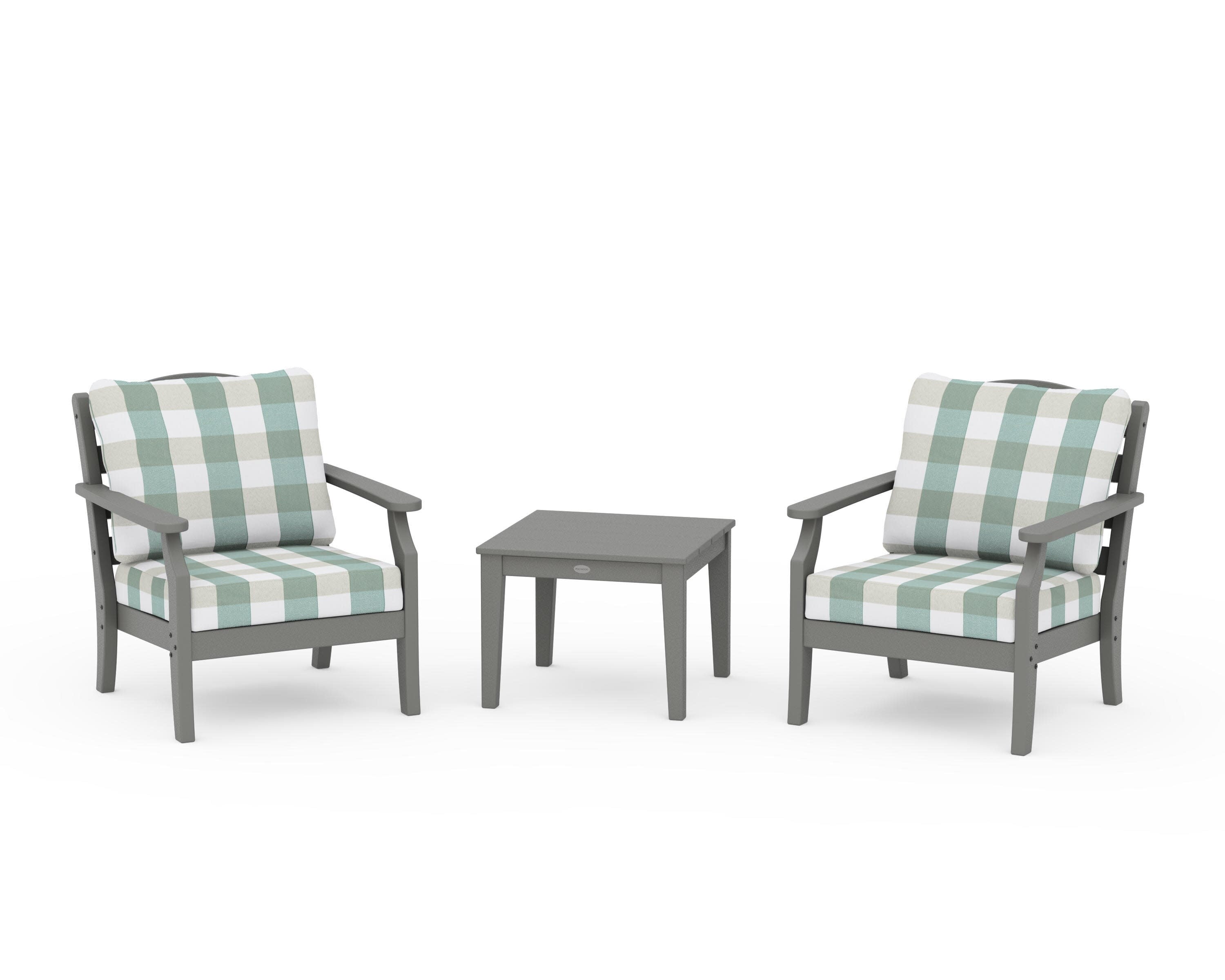 Savannah 3-Piece Deep Seating Set in Slate Grey / Buffalo Plaid Glacier Spa