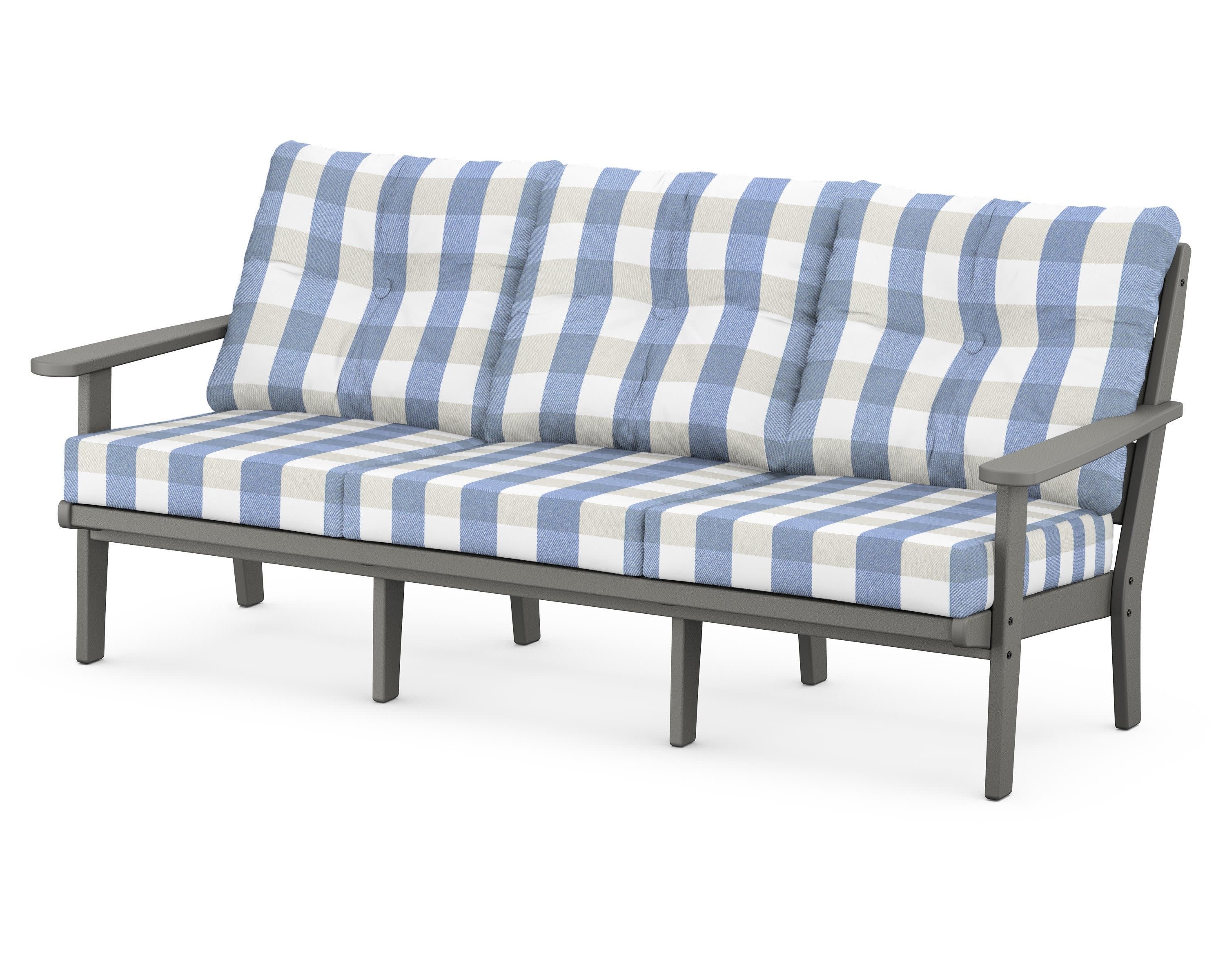 Lakeside Deep Seating Sofa in Slate Grey / Buffalo Plaid Sky Blue