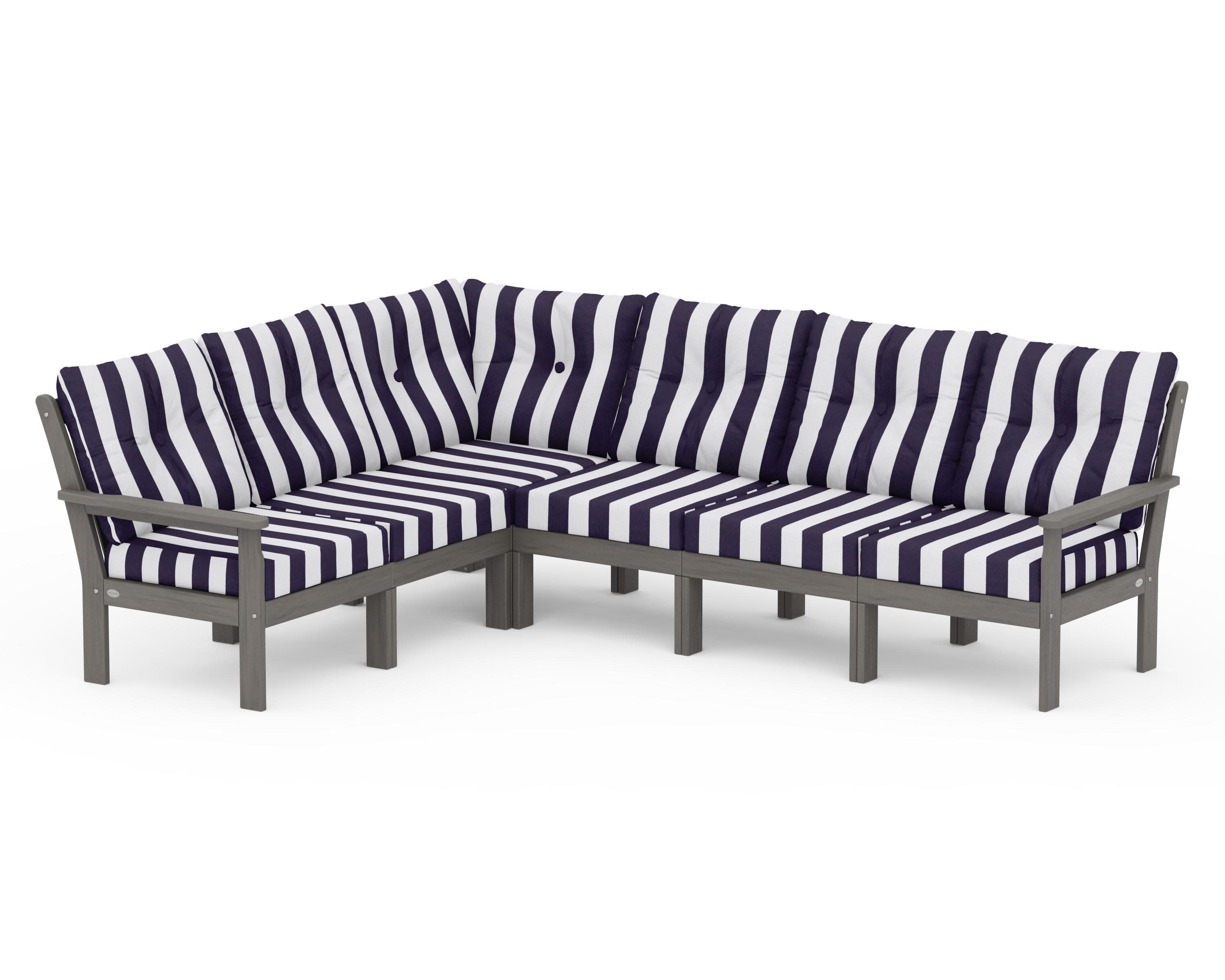 Vineyard 6-Piece Sectional in Driftwood / Cabana Stripe Navy