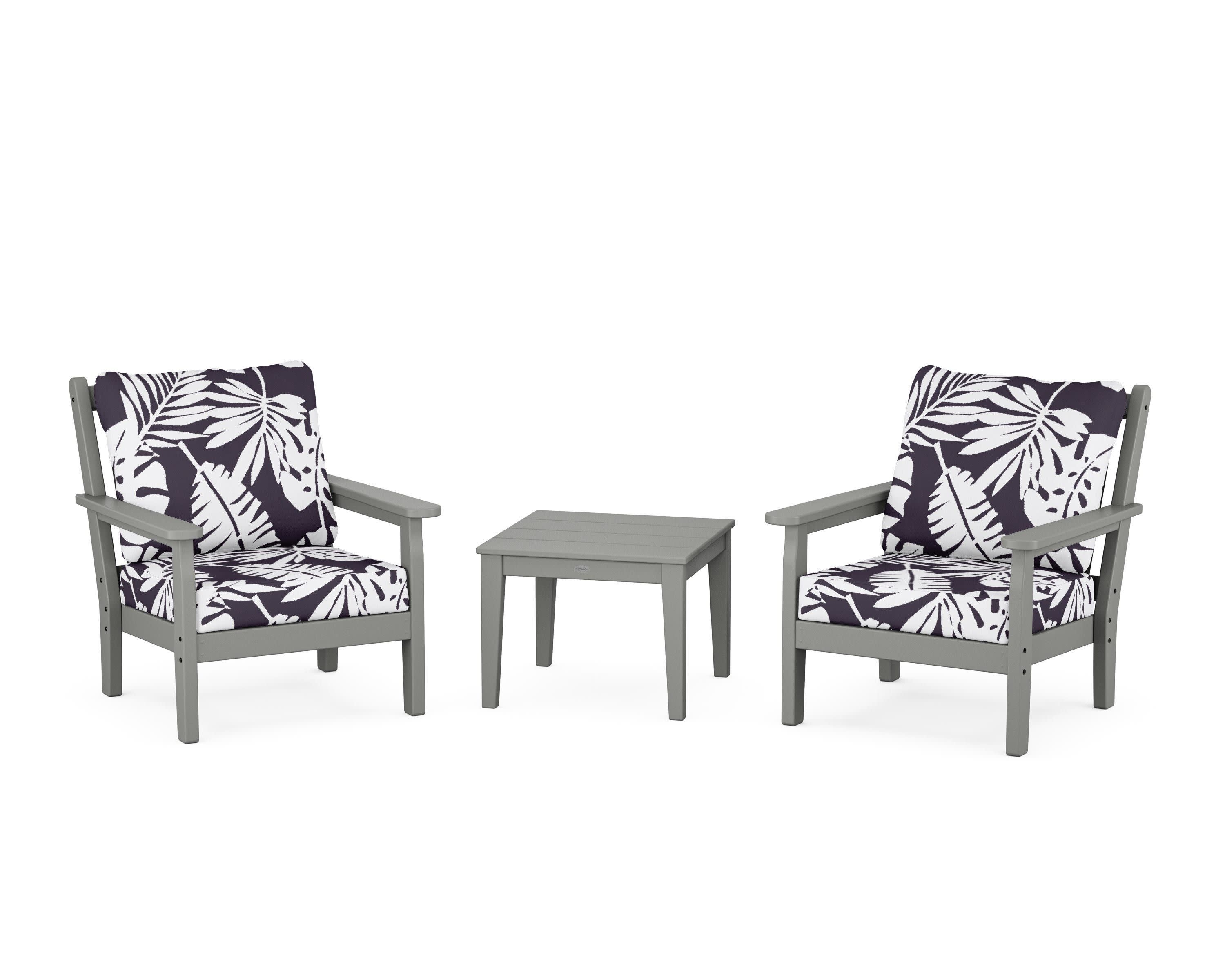 Chippendale 3-Piece Deep Seating Set in Slate Grey / Leaf Navy